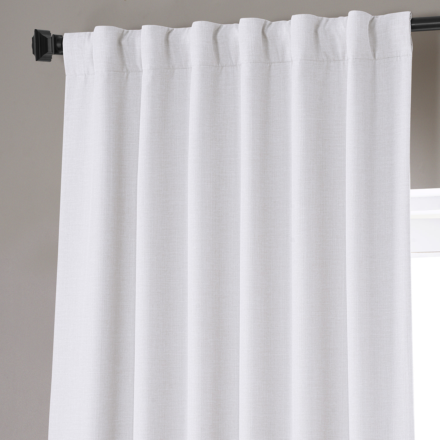 Signature Mission White Faux Linen Blackout Curtain