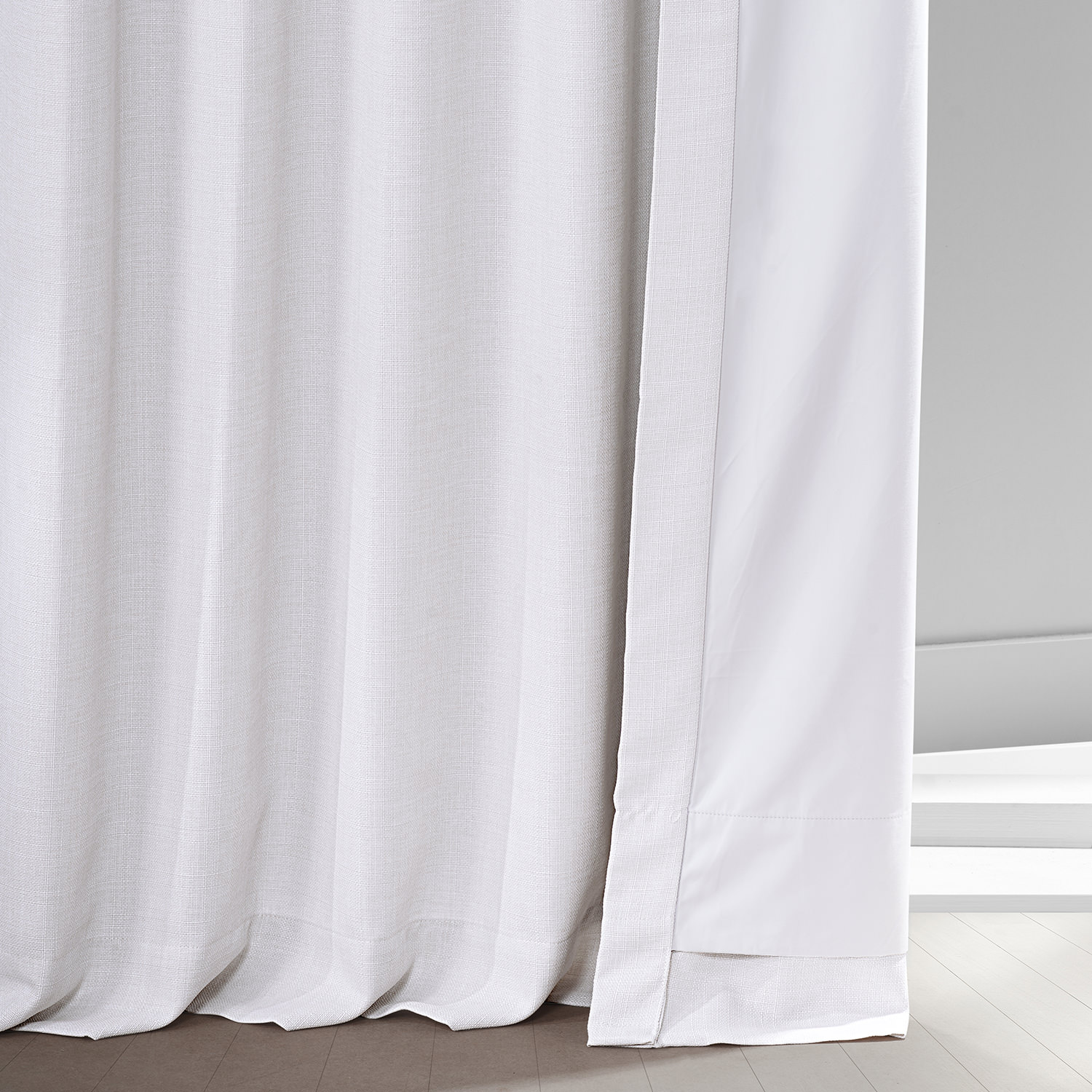 Signature Mission White Faux Linen Blackout Curtain