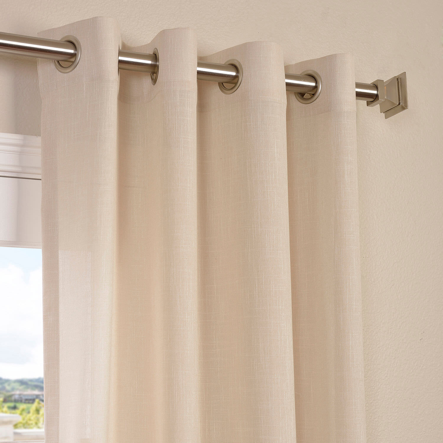 Sand Faux Linen Grommet Semi Sheer Curtain