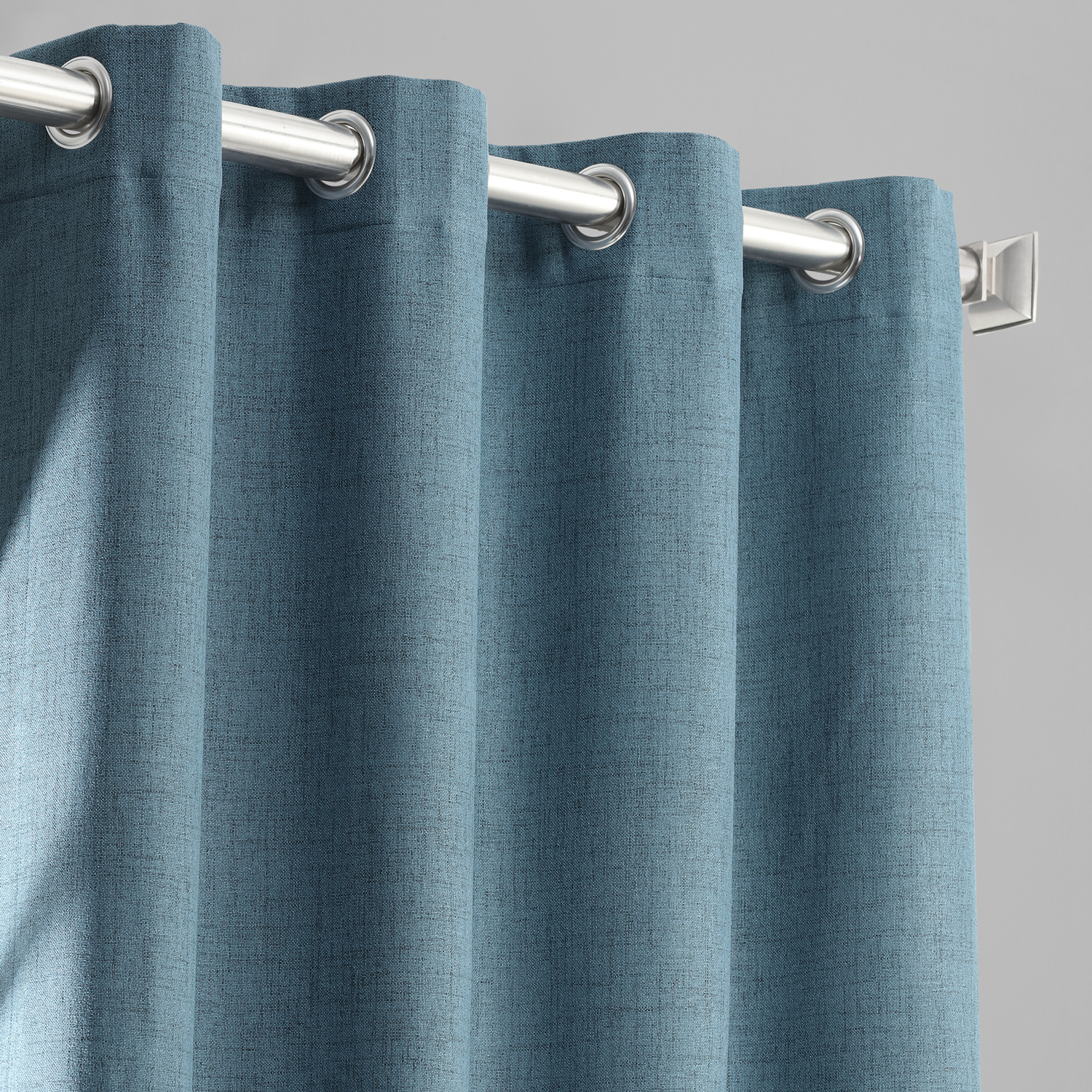 Ovation Blue Vintage Thermal Cross Linen Weave Blackout Grommet Curtain