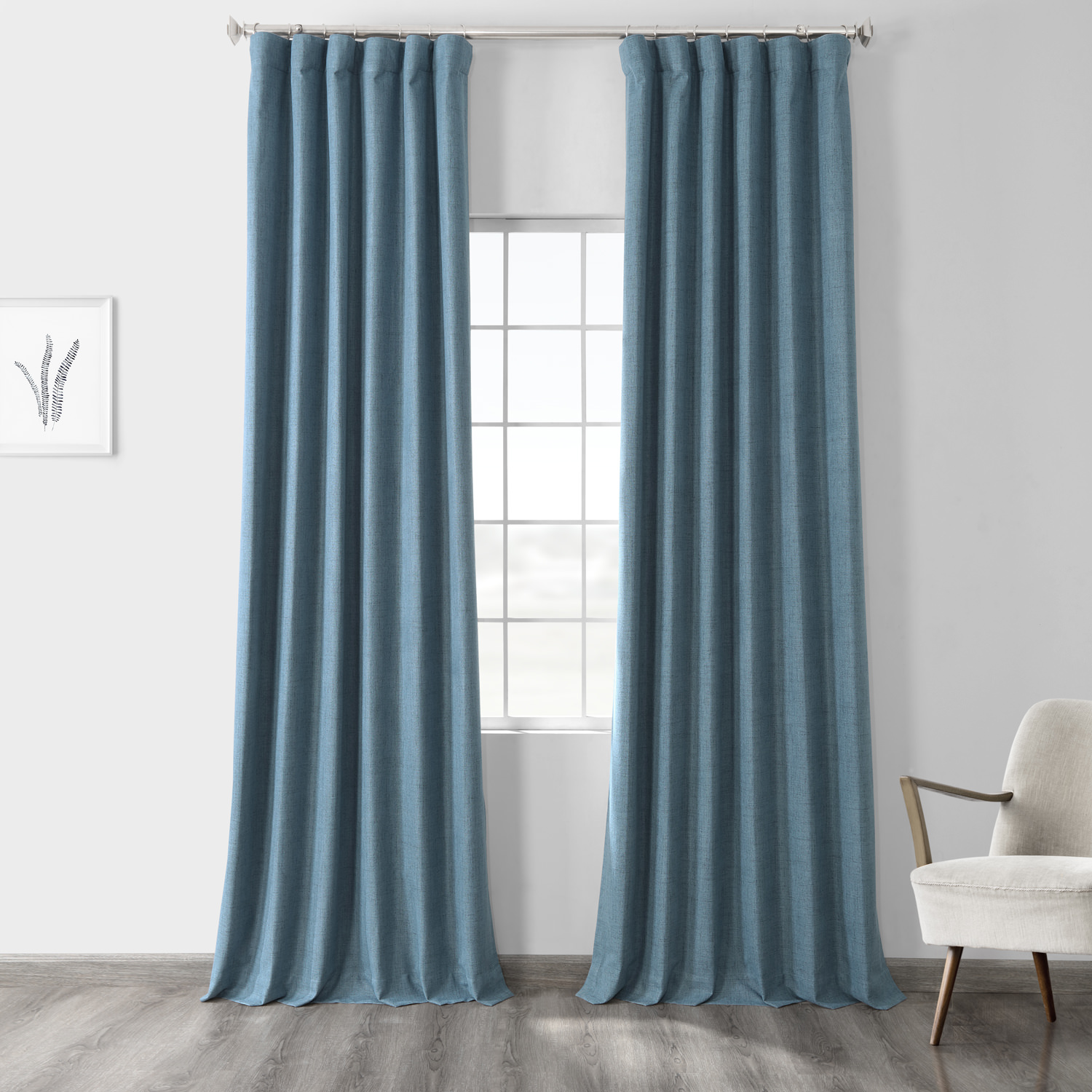 Ovation Blue Vintage Thermal Cross Linen Weave Blackout Curtain