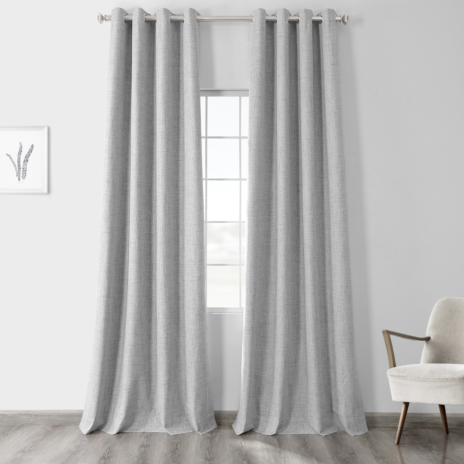 Millennial Grey Vintage Thermal Cross Linen Weave Blackout Grommet Curtain