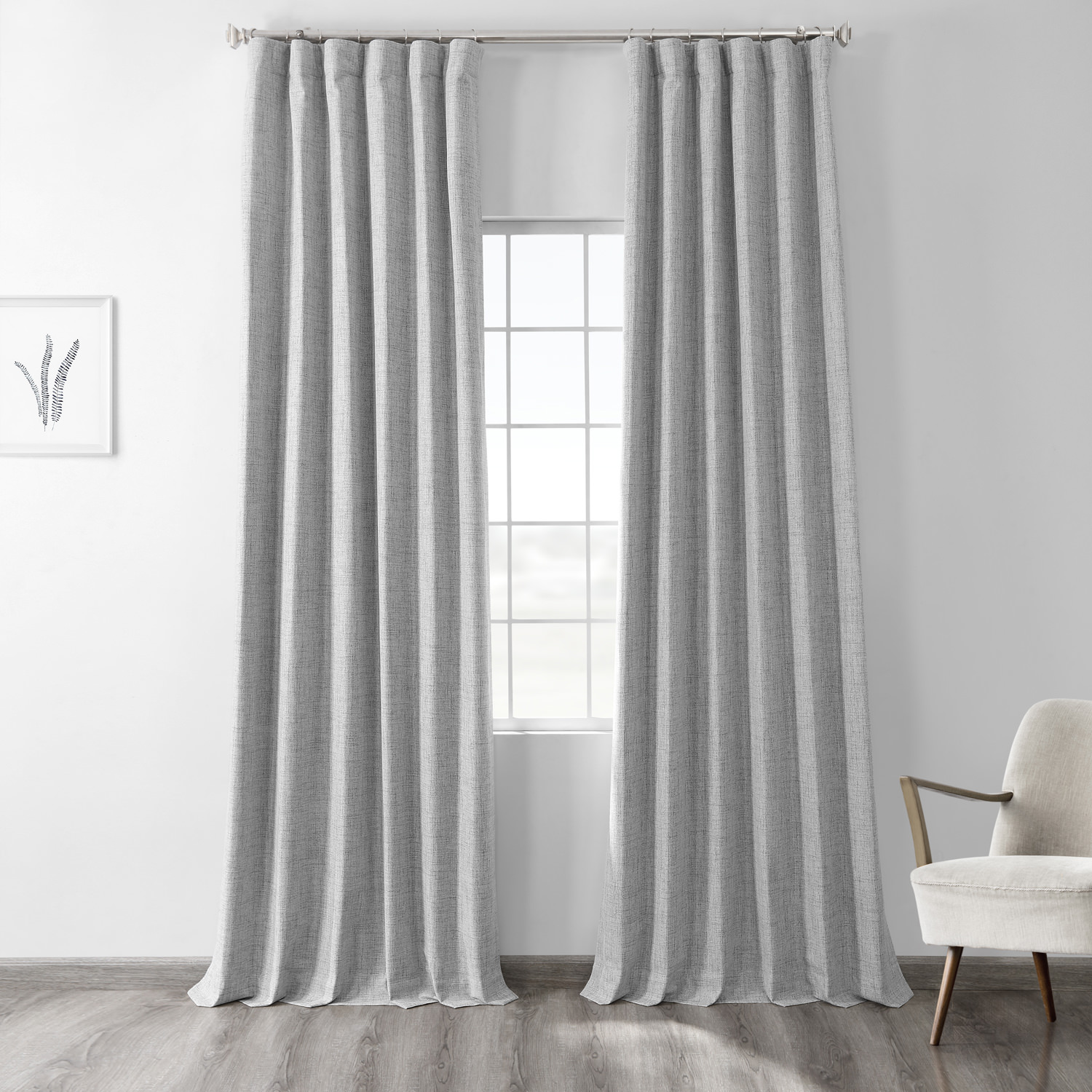 Millennial Grey Vintage Thermal Cross Linen Weave Blackout Curtain