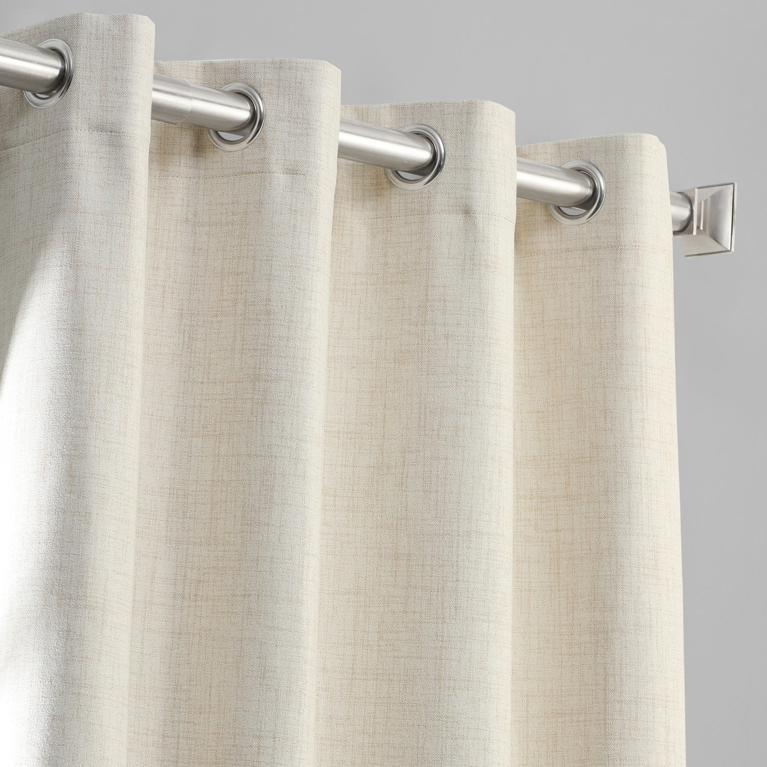 Natural Light Beige Vintage Thermal Cross Linen Weave Blackout Grommet Curtain