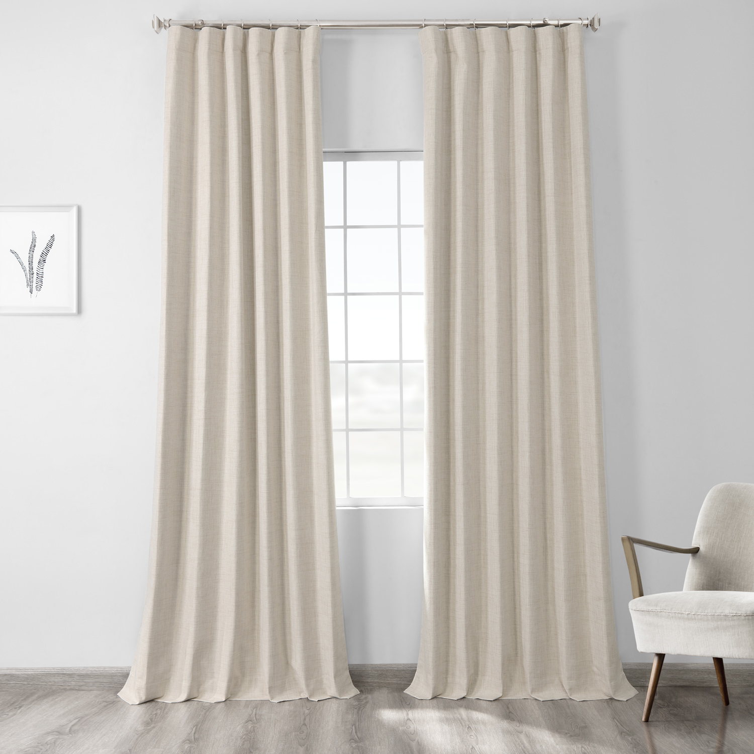 Natural Light Beige Vintage Thermal Cross Linen Weave Blackout Curtain