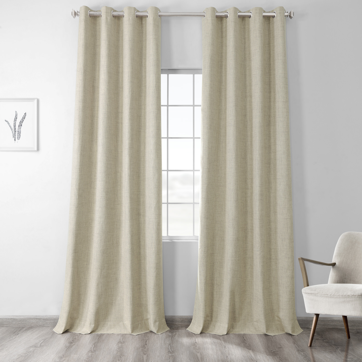 Toasted Tan Vintage Thermal Cross Linen Weave Blackout Grommet Curtain