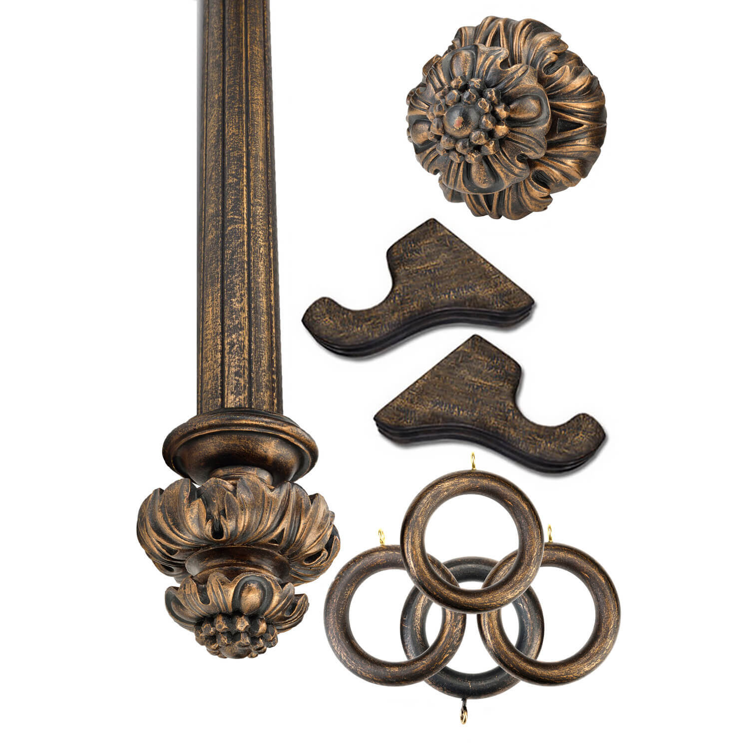 Royal Fancy Antique Bronze Prepacked Wooden Rod Set