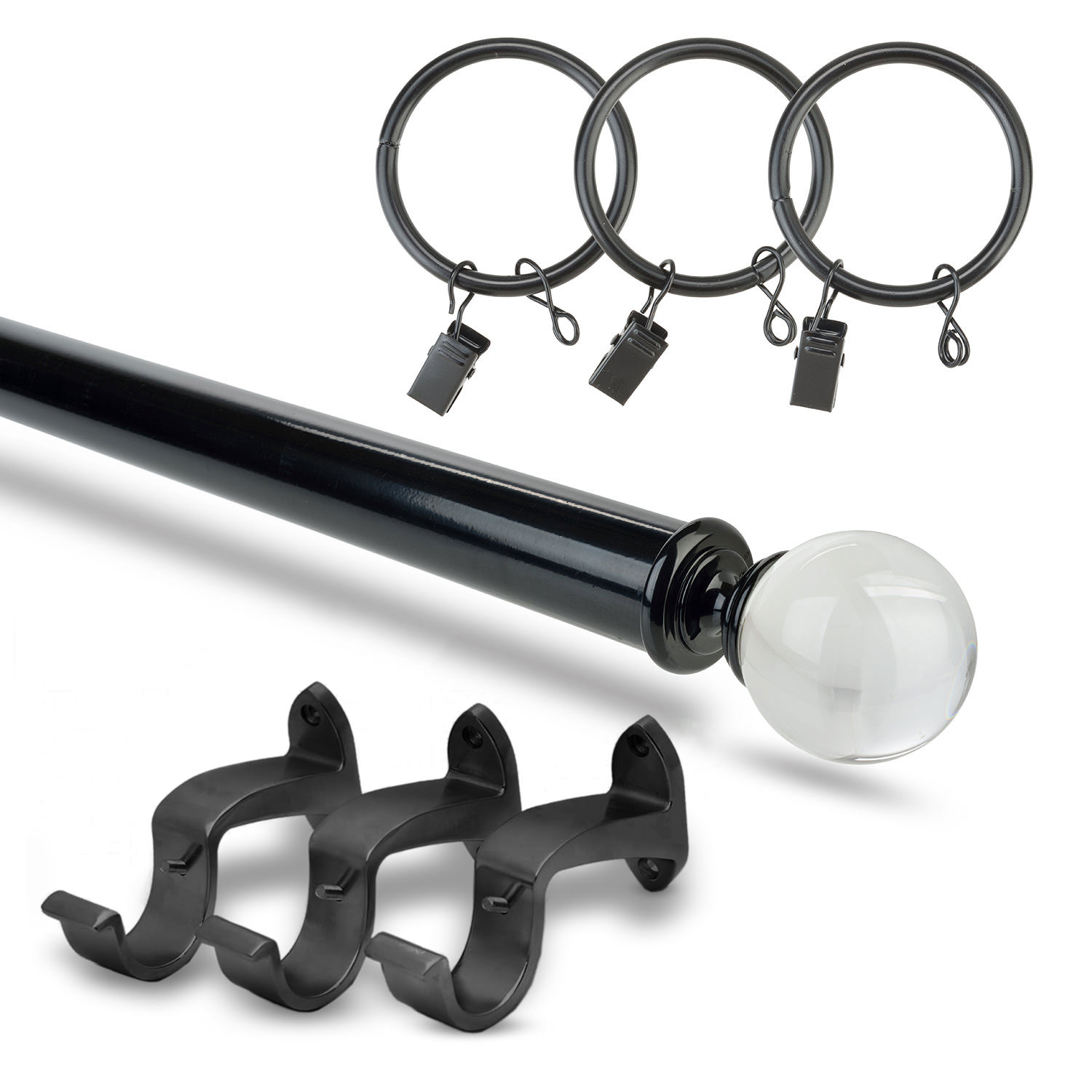 Glass Ball Extendable Rod Set - Gloss Black