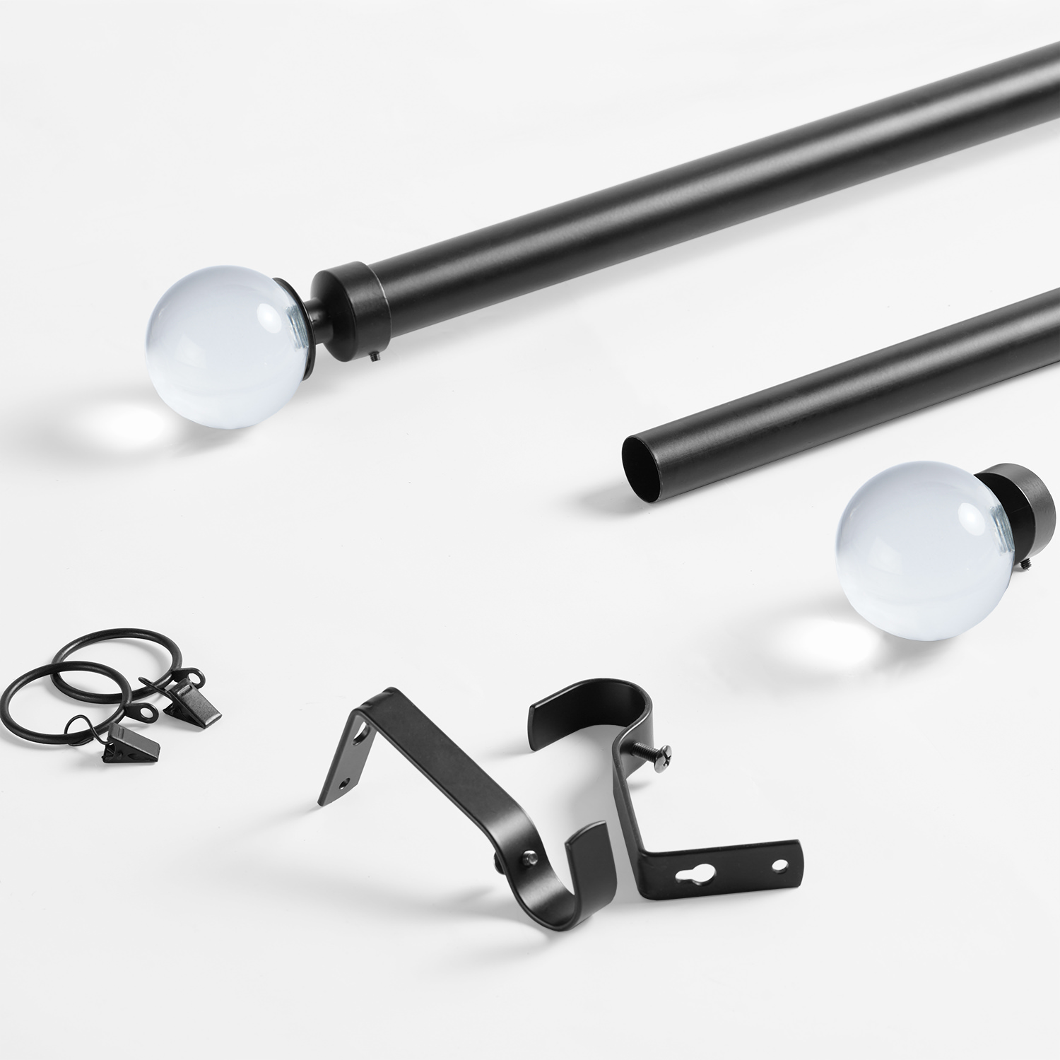 Glass Sphere Extendable Metal Rod Set- Matte Black