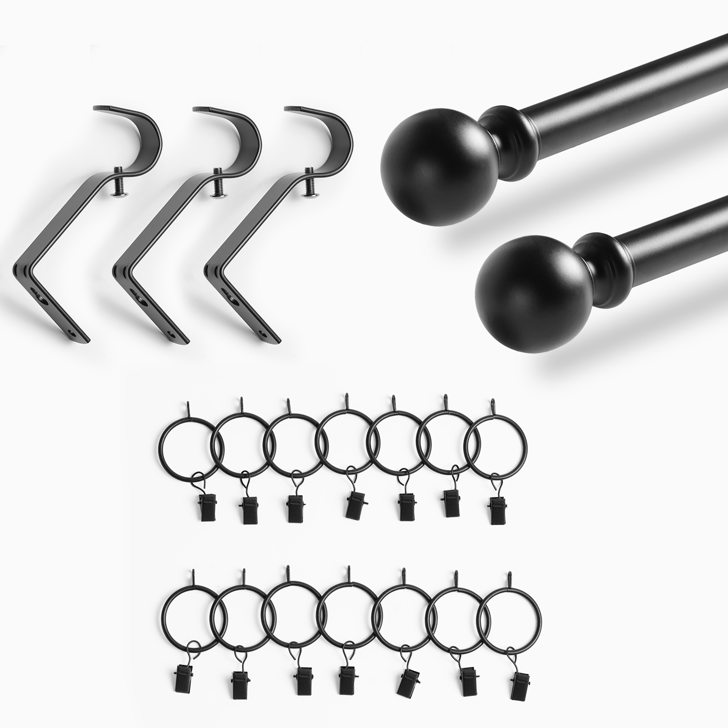 Classic Sphere Ball Extendable Metal Rod Set- Matte Black