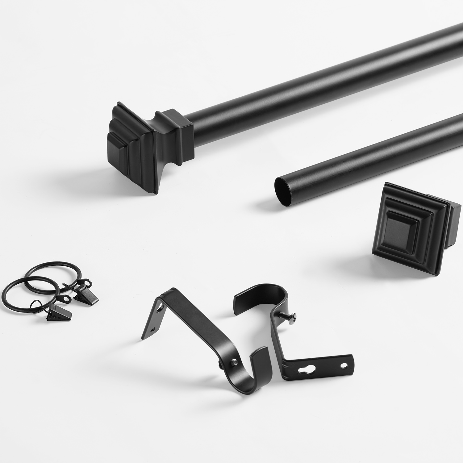 Modern Square Extendable Metal Rod Set- Matte Black