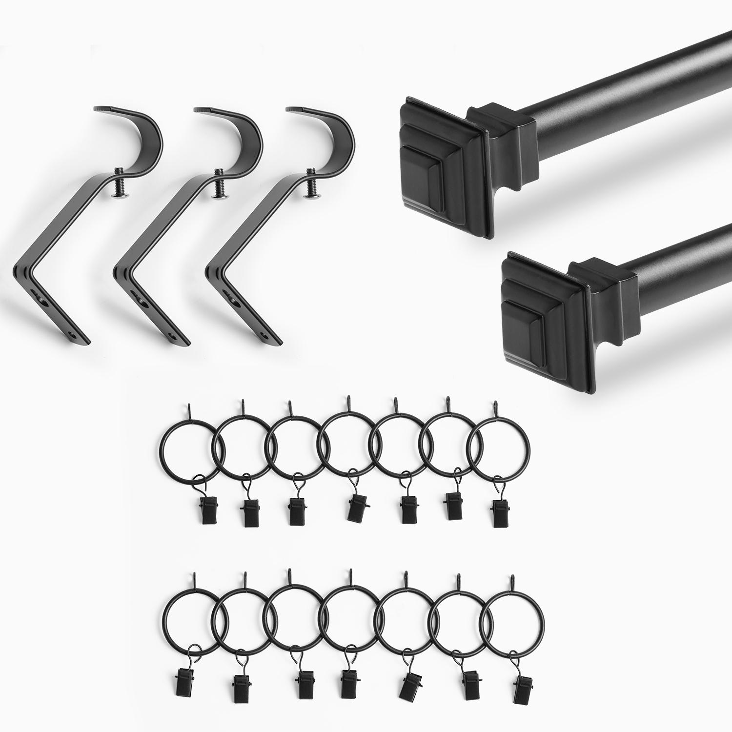 Modern Square Extendable Metal Rod Set- Matte Black