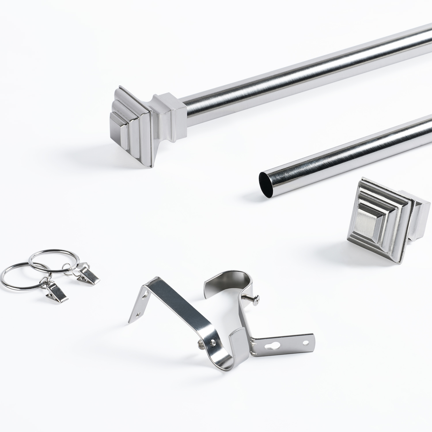 Modern Square Extendable Metal Rod Set- Nickel