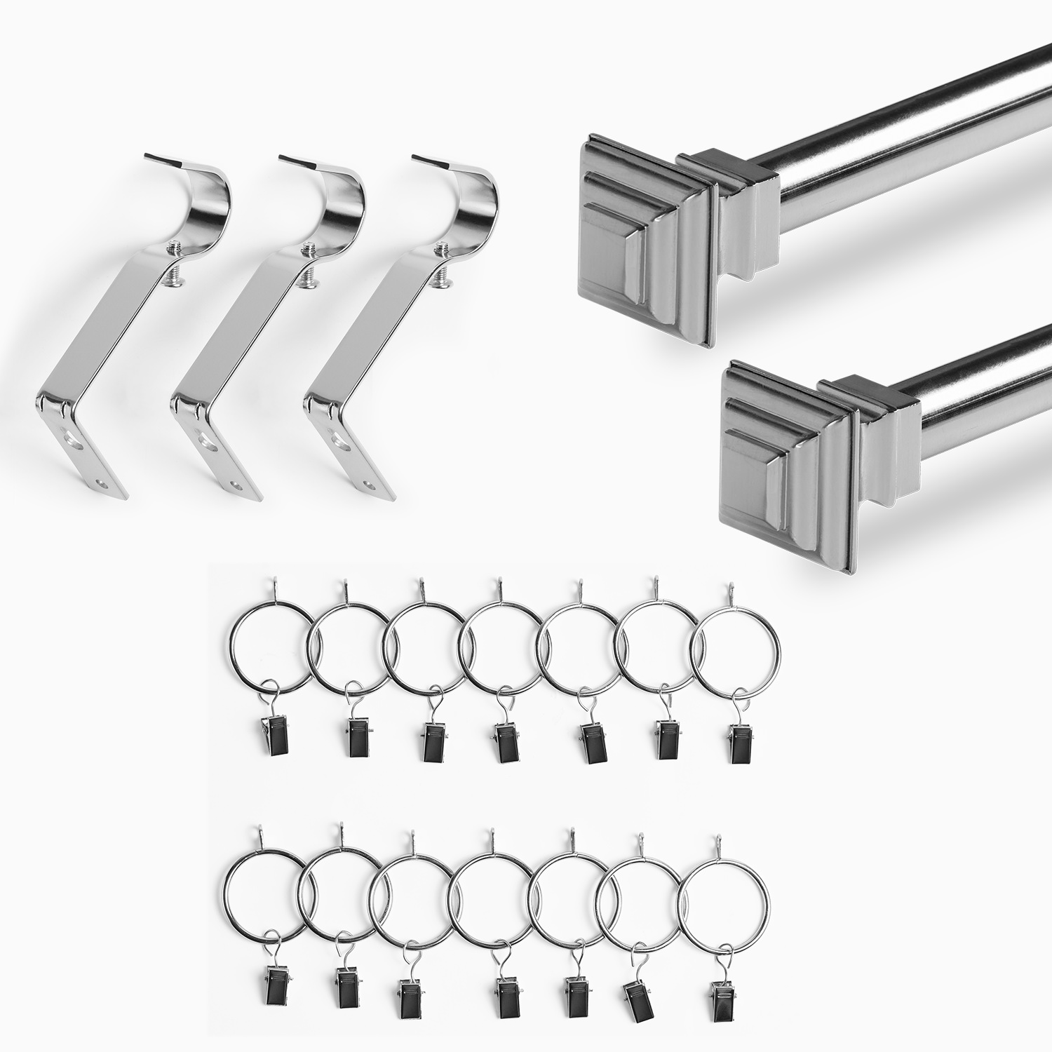 Modern Square Extendable Metal Rod Set- Nickel