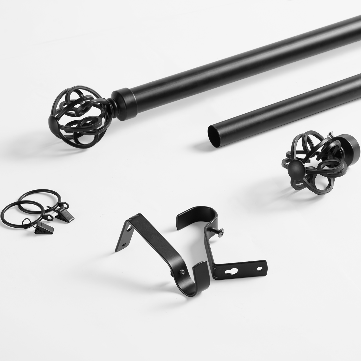 Modern Orb Extendable Metal Rod Set- Matte Black