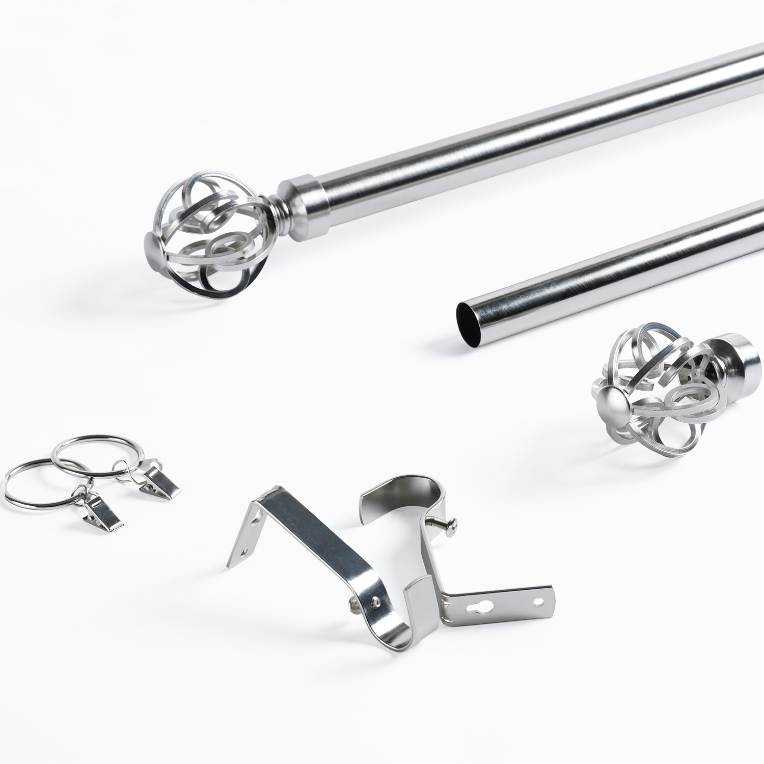 Modern Orb Extendable Metal Rod Set- Nickel