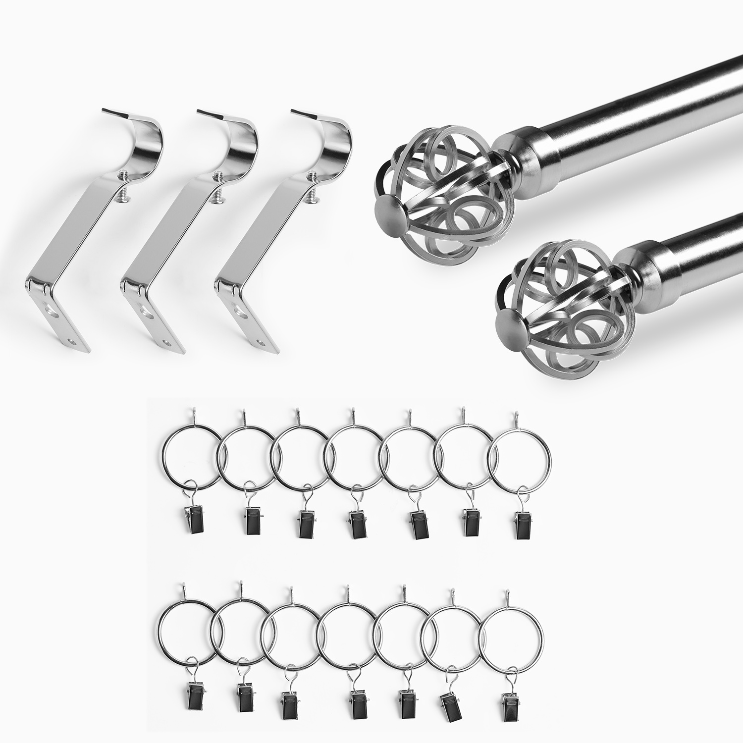 Modern Orb Extendable Metal Rod Set- Nickel