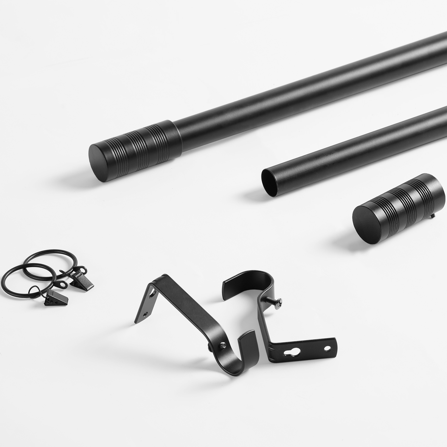 Modern Barrel Extendable Metal Rod Set- Matte Black