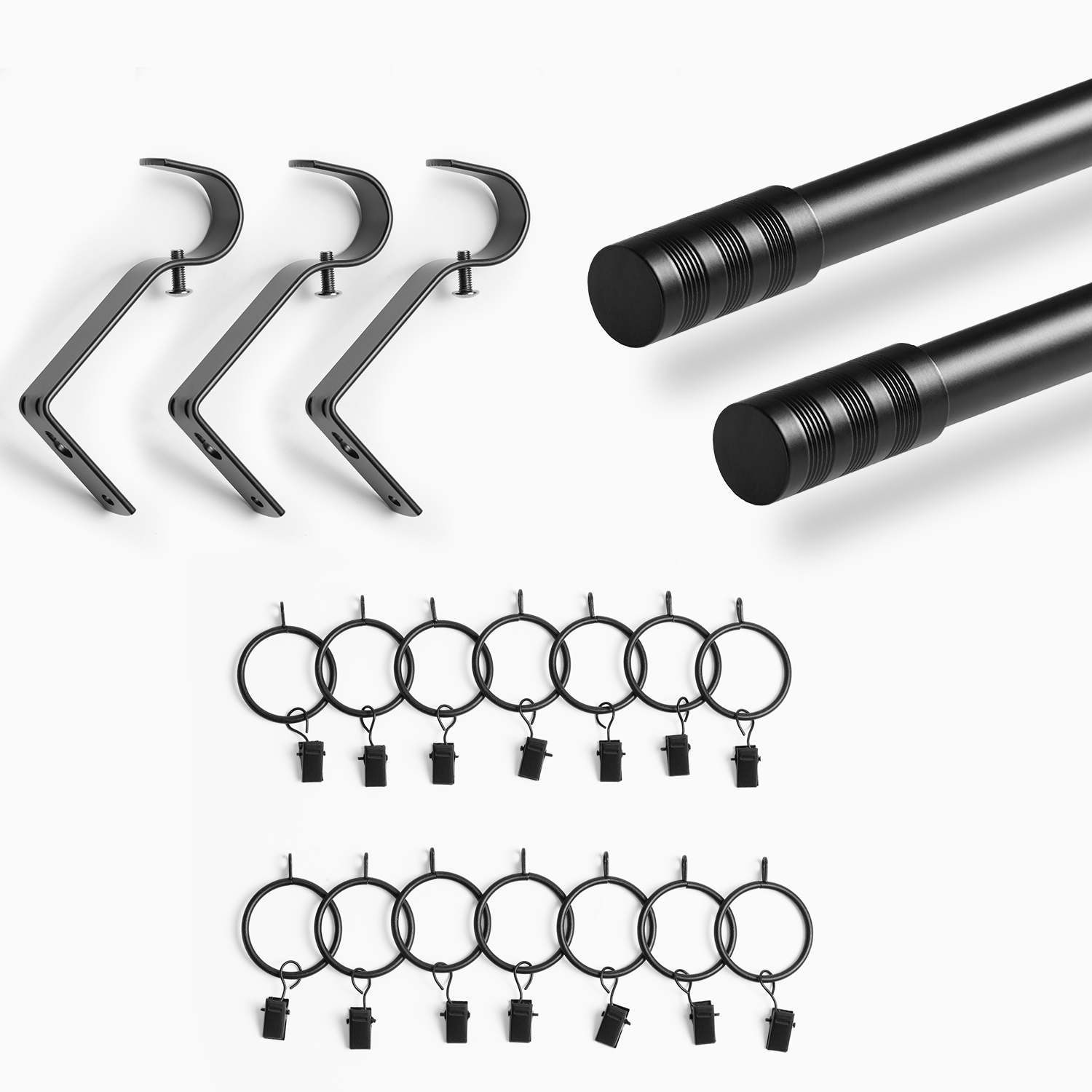 Modern Barrel Extendable Metal Rod Set- Matte Black