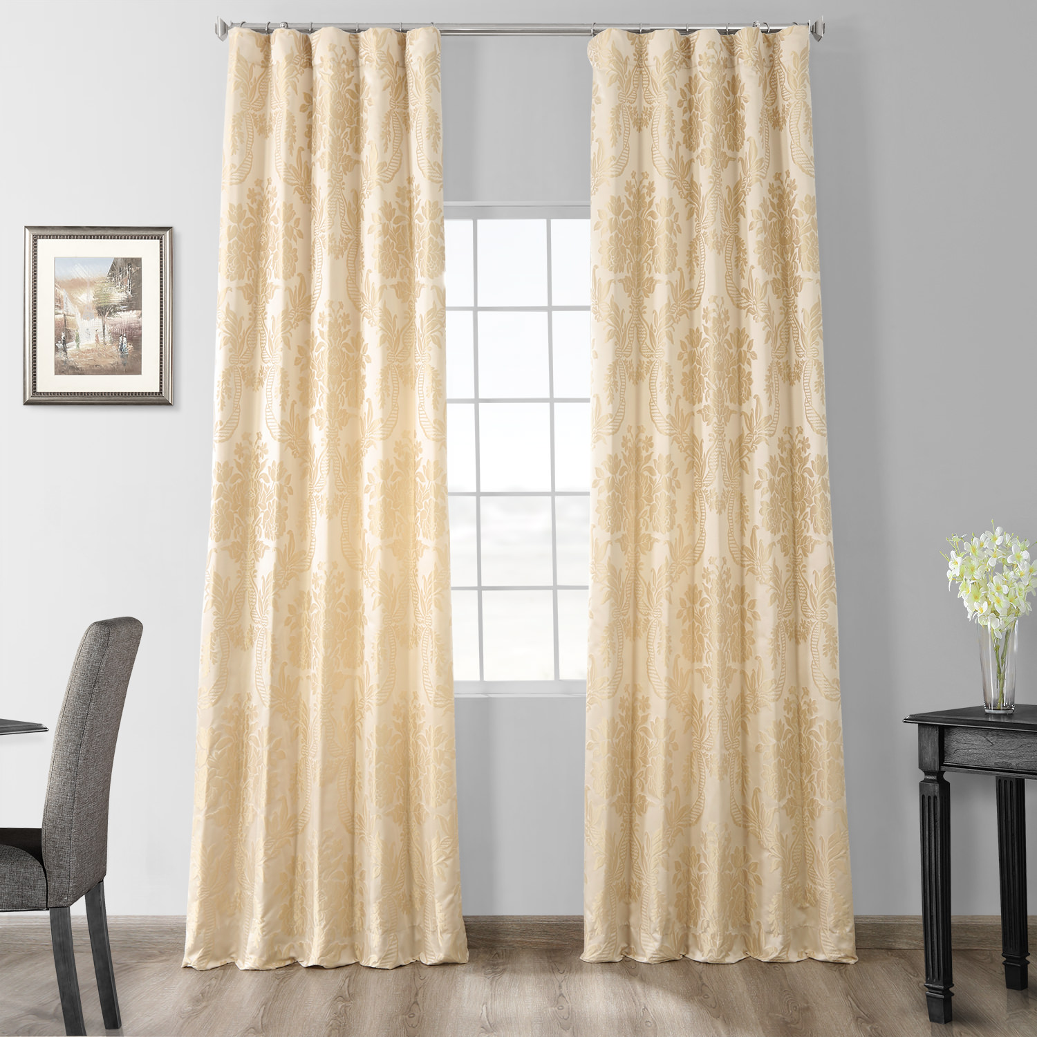 Magdelena Champagne Beige Designer Damask Curtain