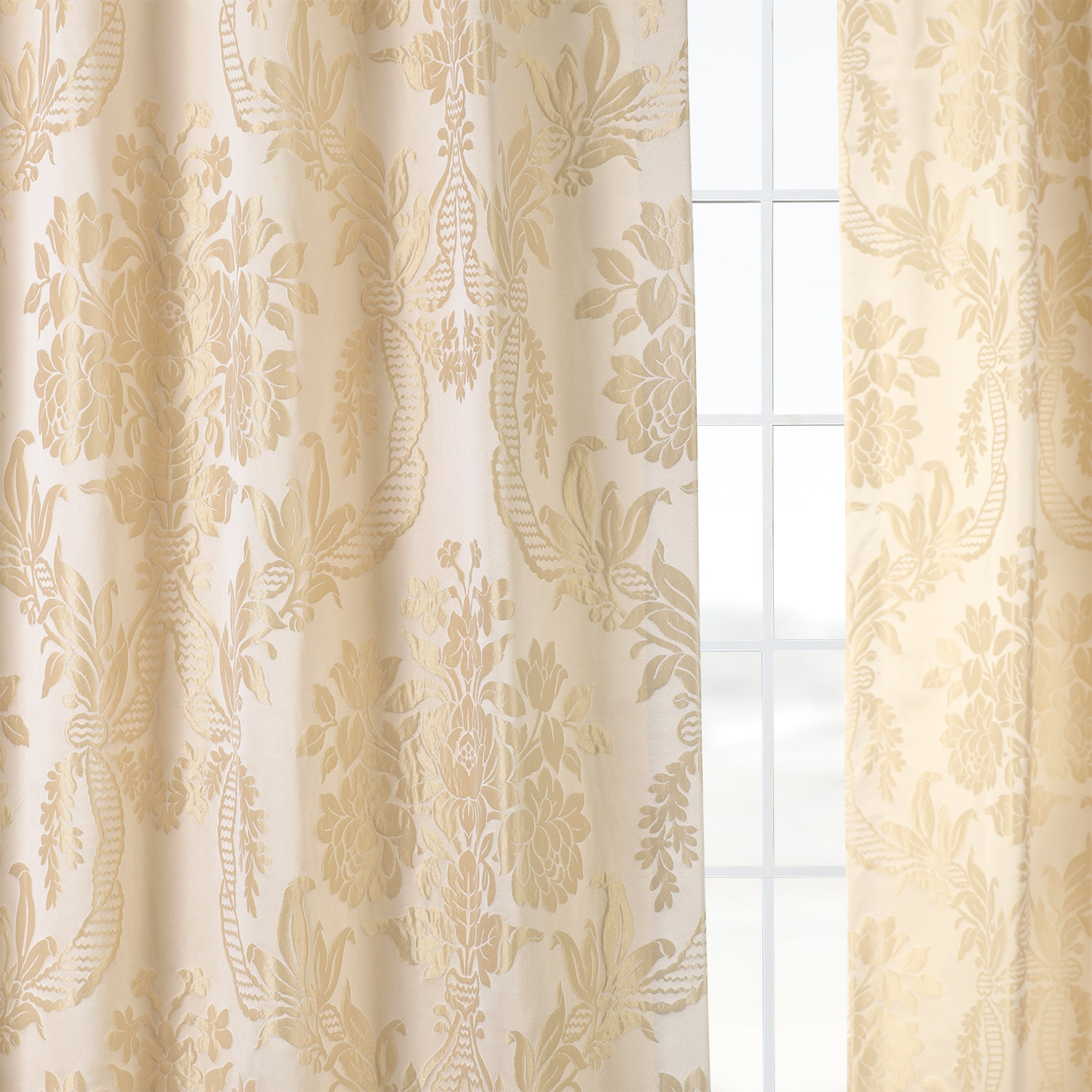 Magdelena Champagne Beige Designer Damask Curtain