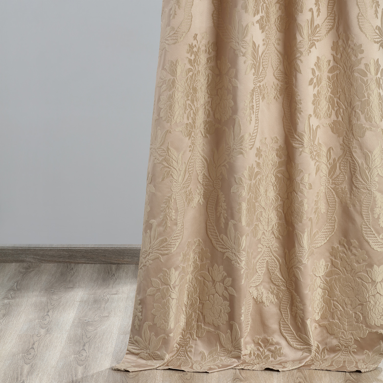 Magdelena Beige & Gold Designer Damask Curtain