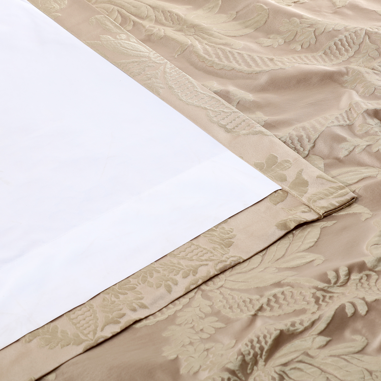 Magdelena Beige & Gold Designer Damask Curtain