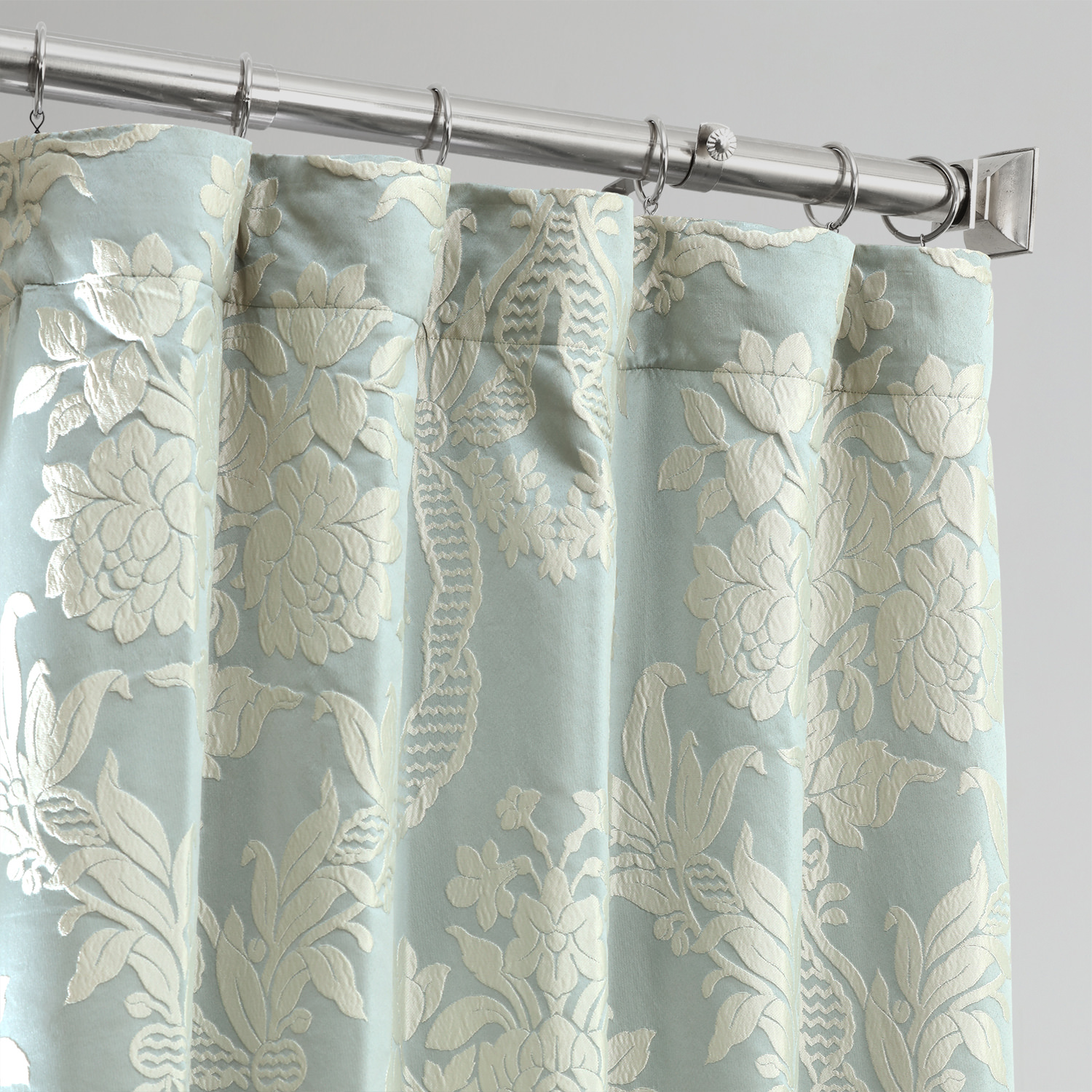 Magdelena Steel Blue & Silver Designer Damask Curtain