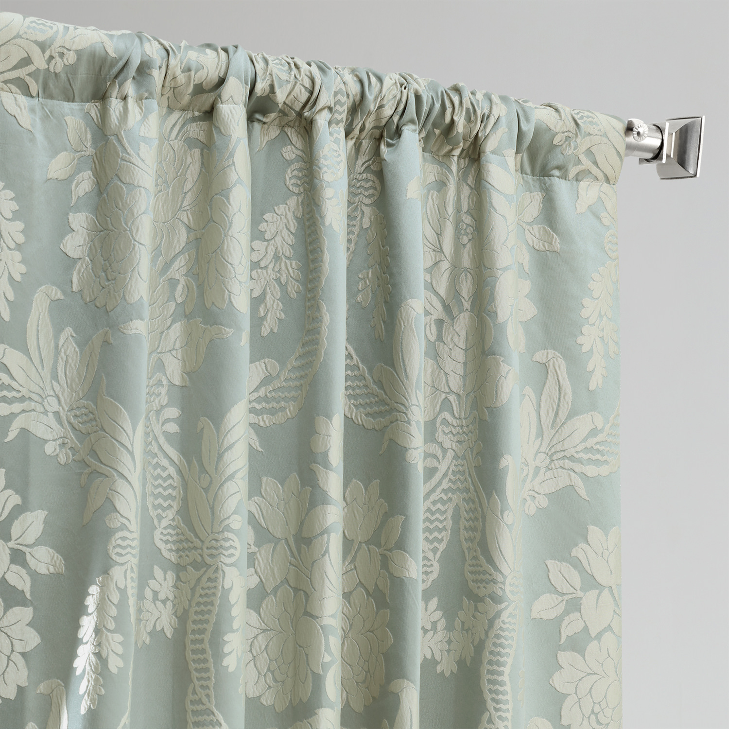 Magdelena Steel Blue & Silver Designer Damask Curtain