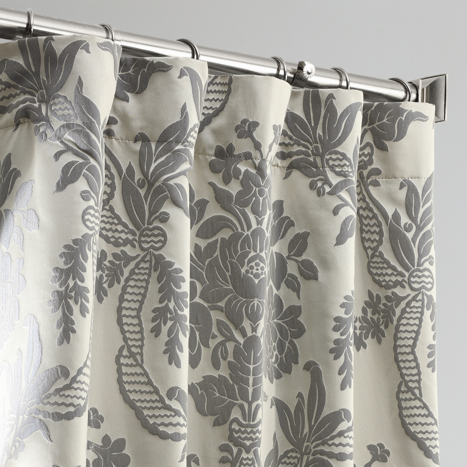 Magdelena Silver & Blue Designer Damask Curtain