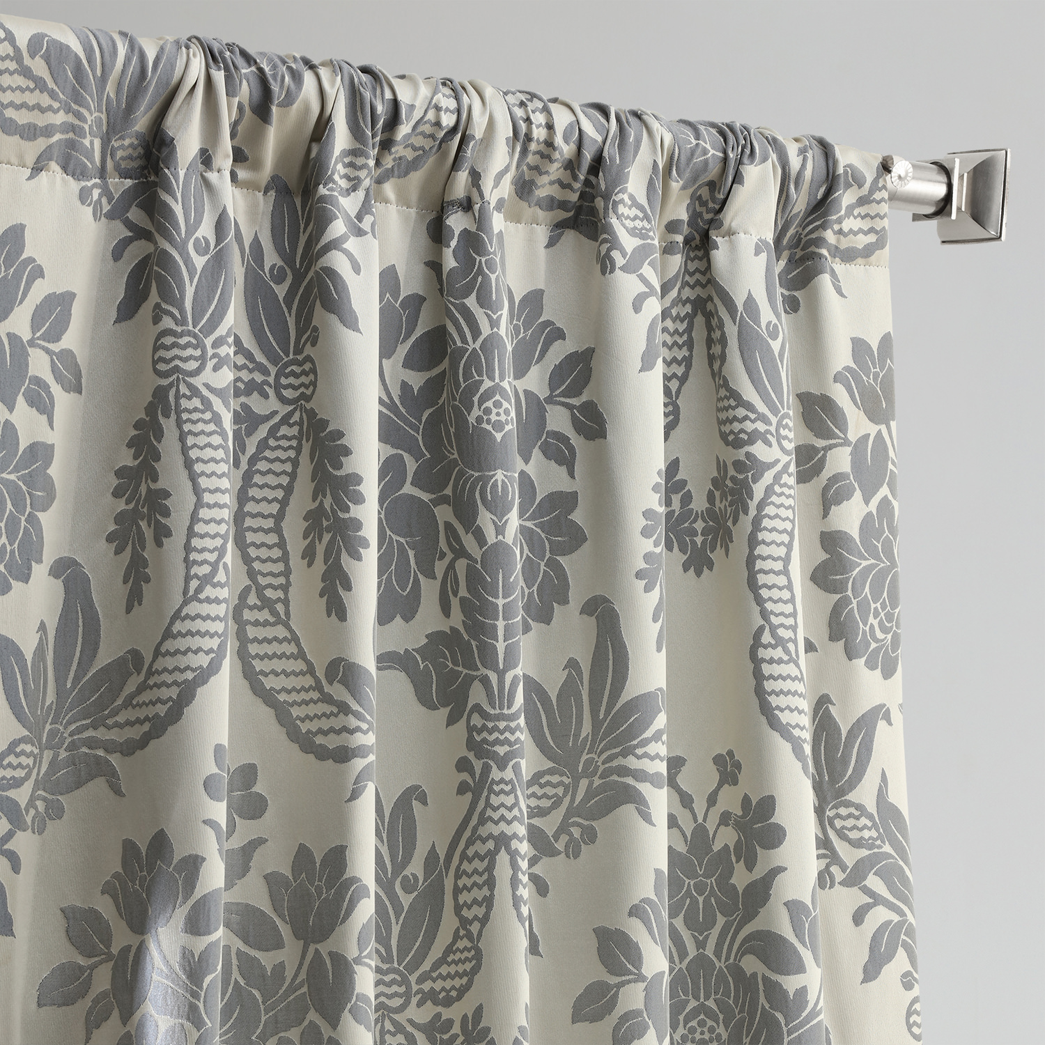 Magdelena Silver & Blue Designer Damask Curtain