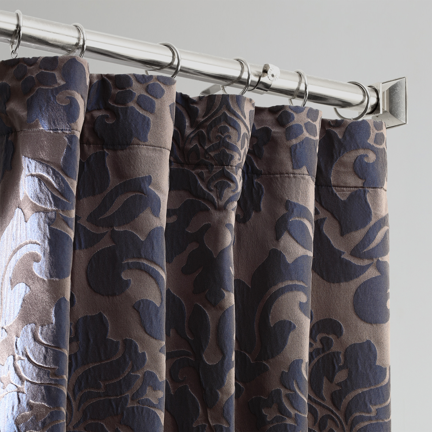 Astoria Warm Grey & Blue Designer Damask Curtain