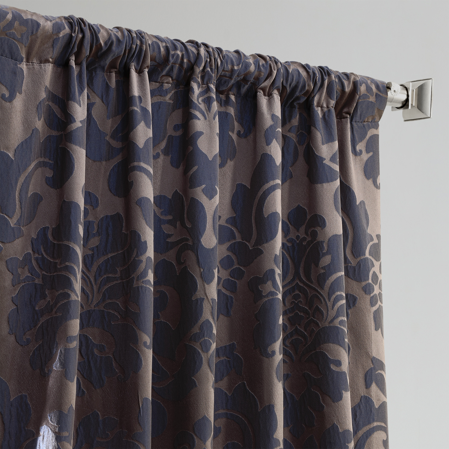 Astoria Warm Grey & Blue Designer Damask Curtain