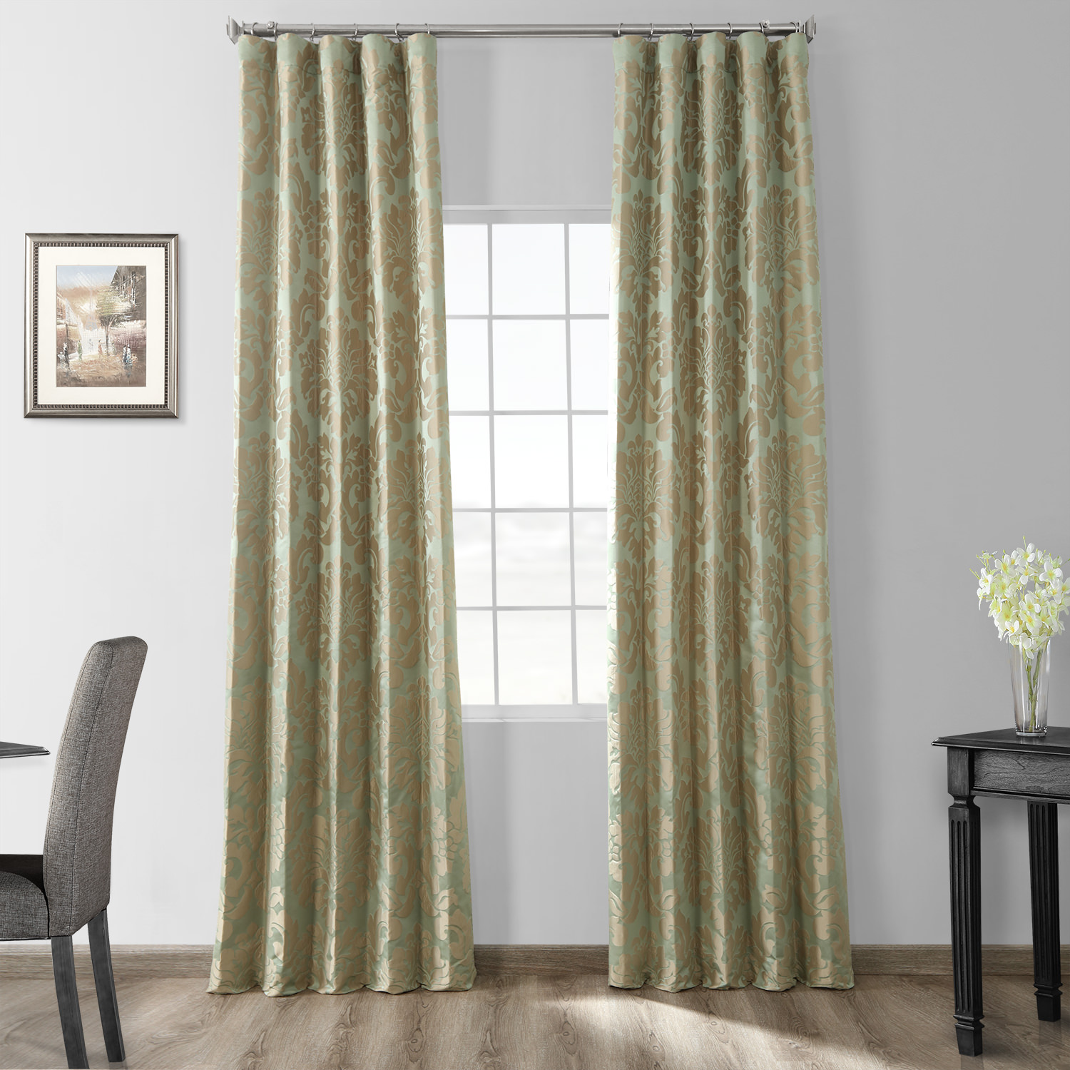 Astoria Jade & Taupe Designer Damask Curtain