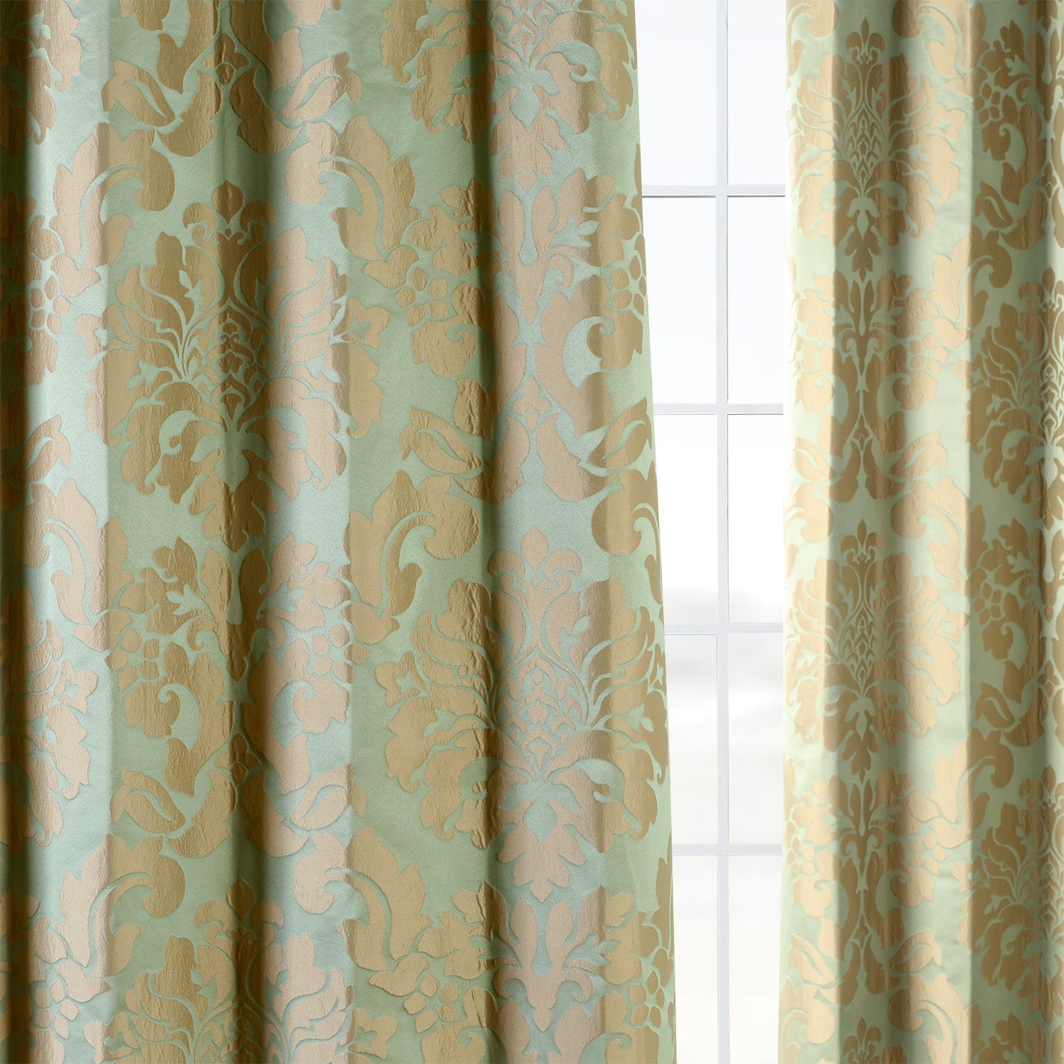 Astoria Jade & Taupe Designer Damask Curtain