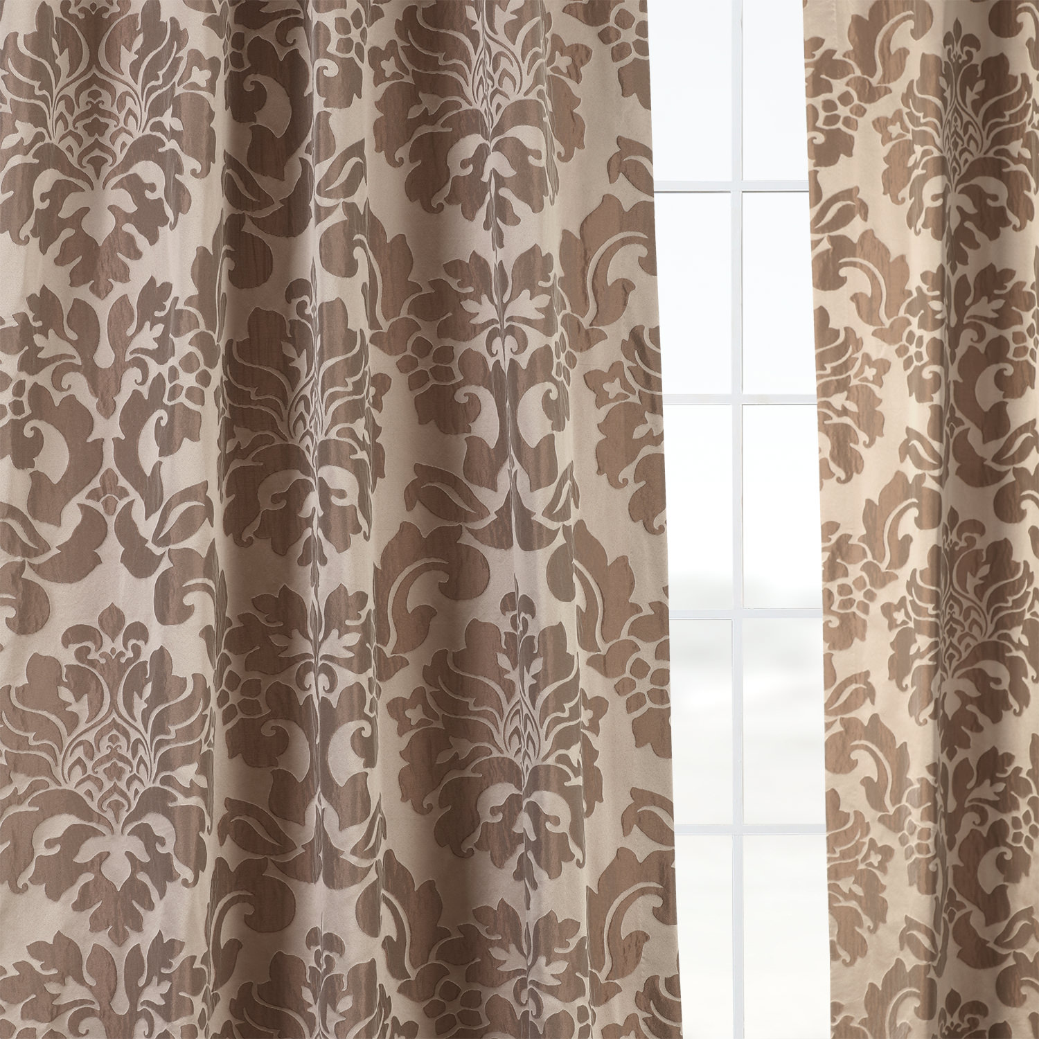 Astoria Taupe & Mushroom Designer Damask Curtain