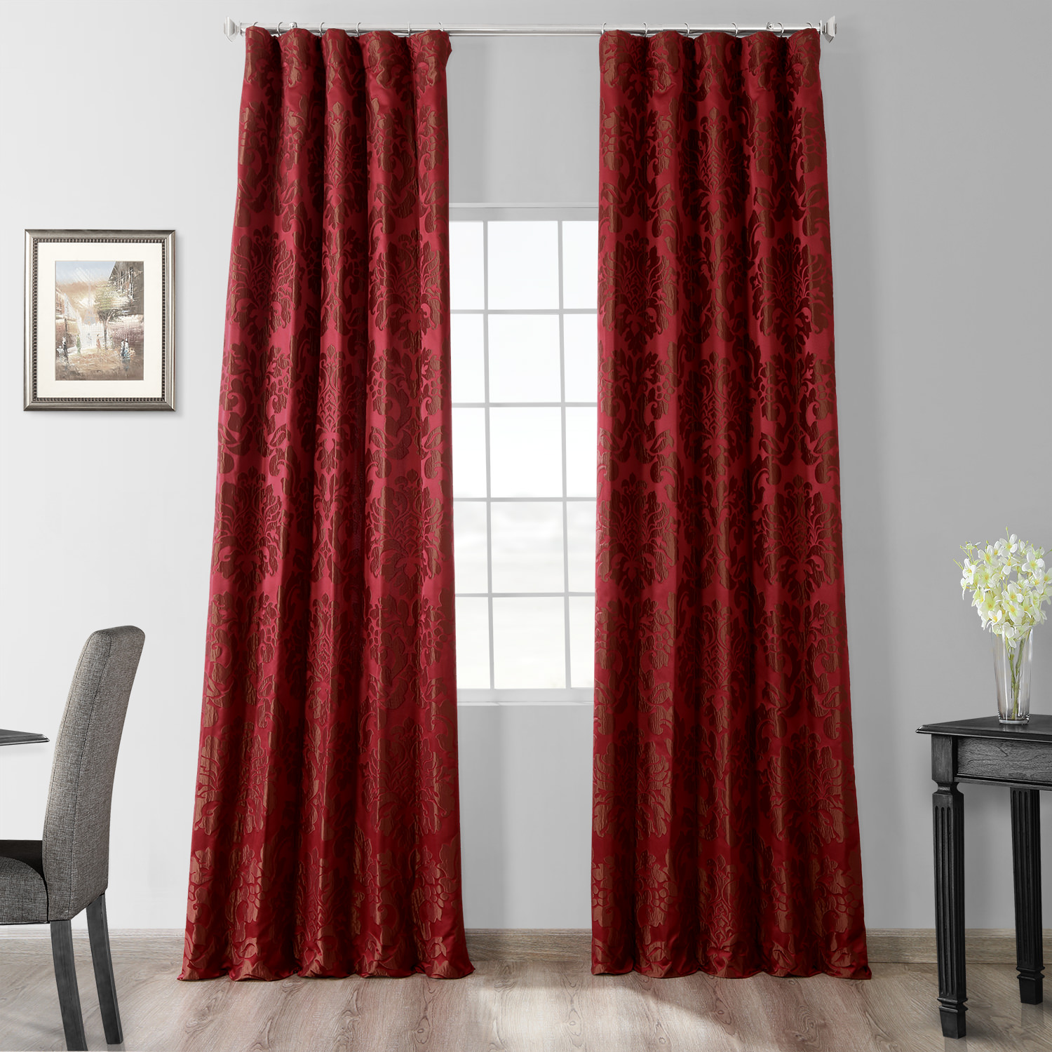 Astoria Red &amp; Bronze Designer Damask Curtain