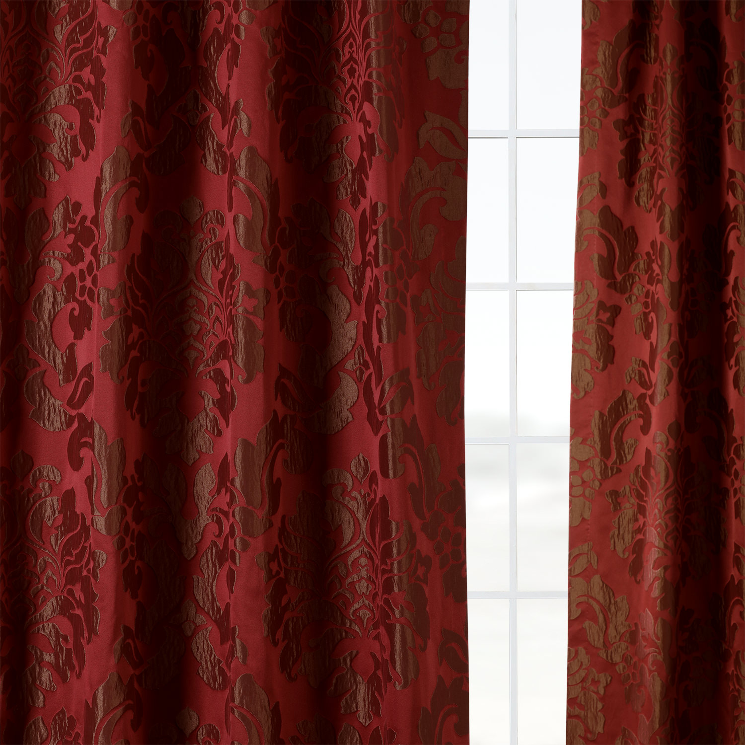 Astoria Red & Bronze Designer Damask Curtain