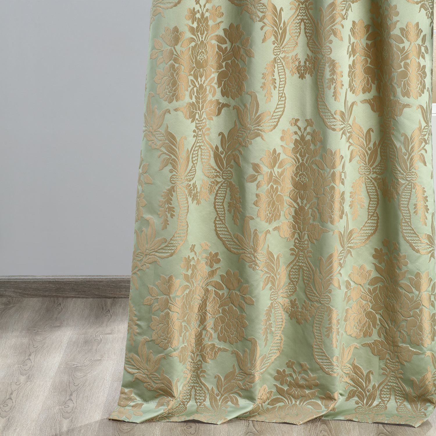 Magdelena Jade & Gold Designer Damask Curtain