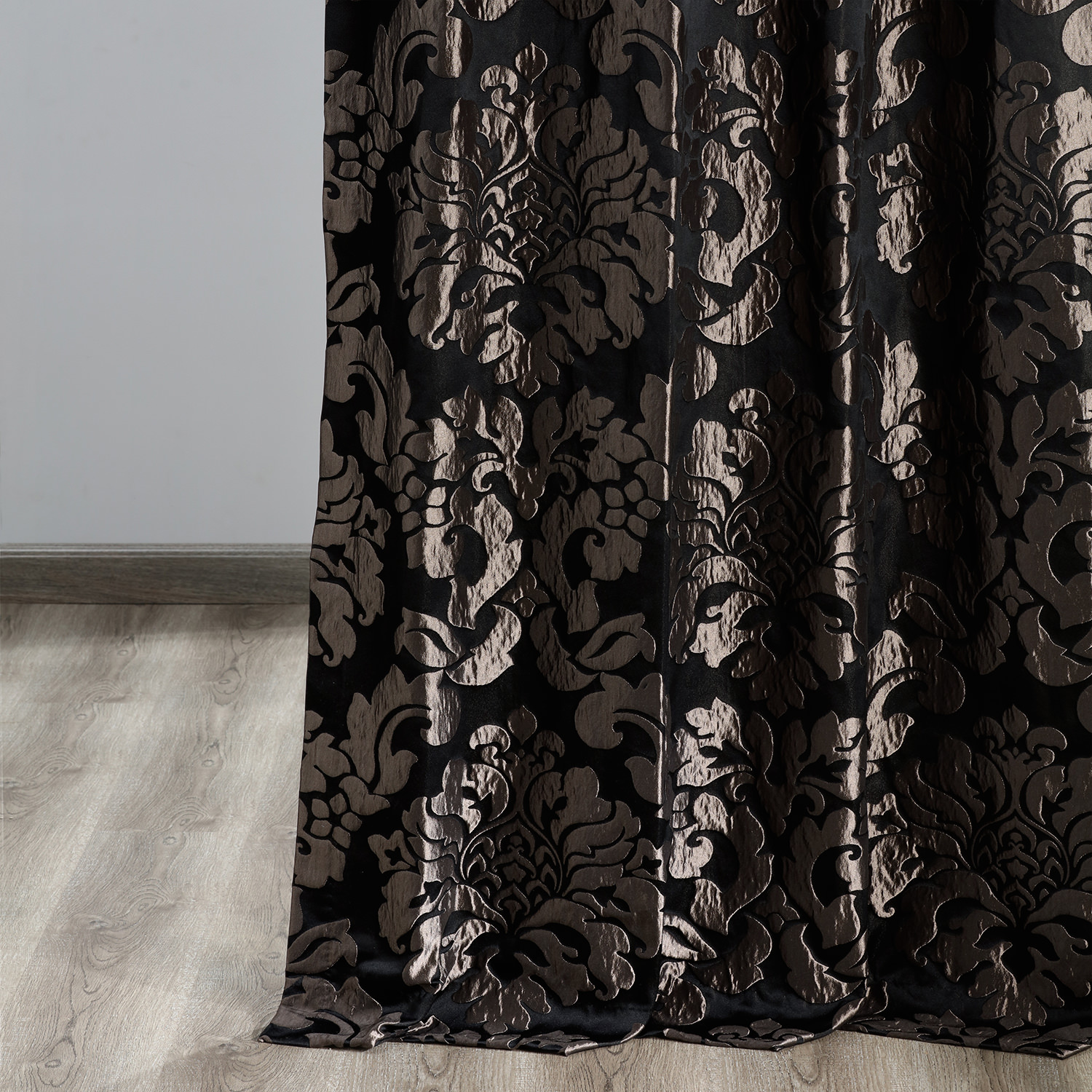 Astoria Black & Grey Designer Damask Curtain