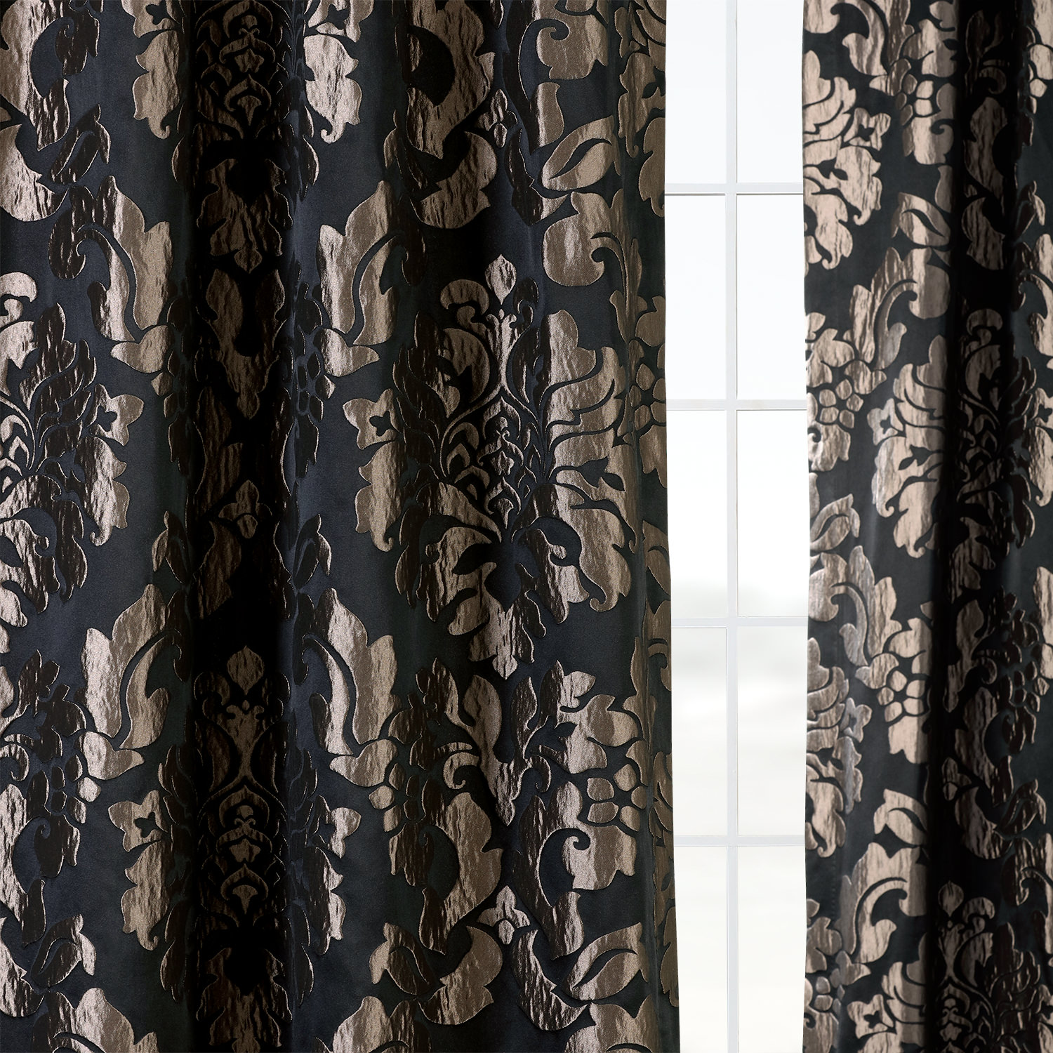 Astoria Black & Grey Designer Damask Curtain