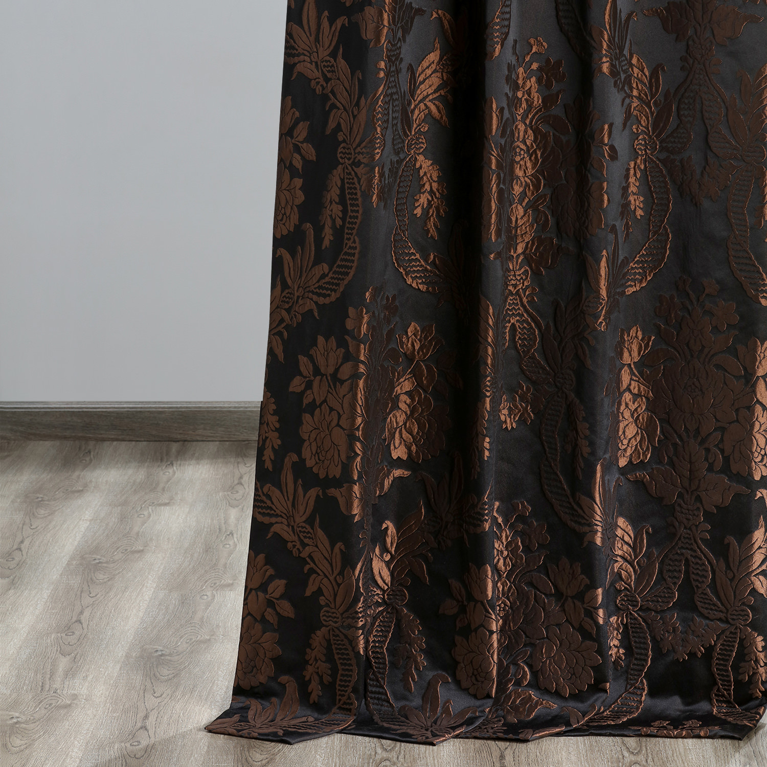 Magdelena Black & Cognac Designer Damask Curtain