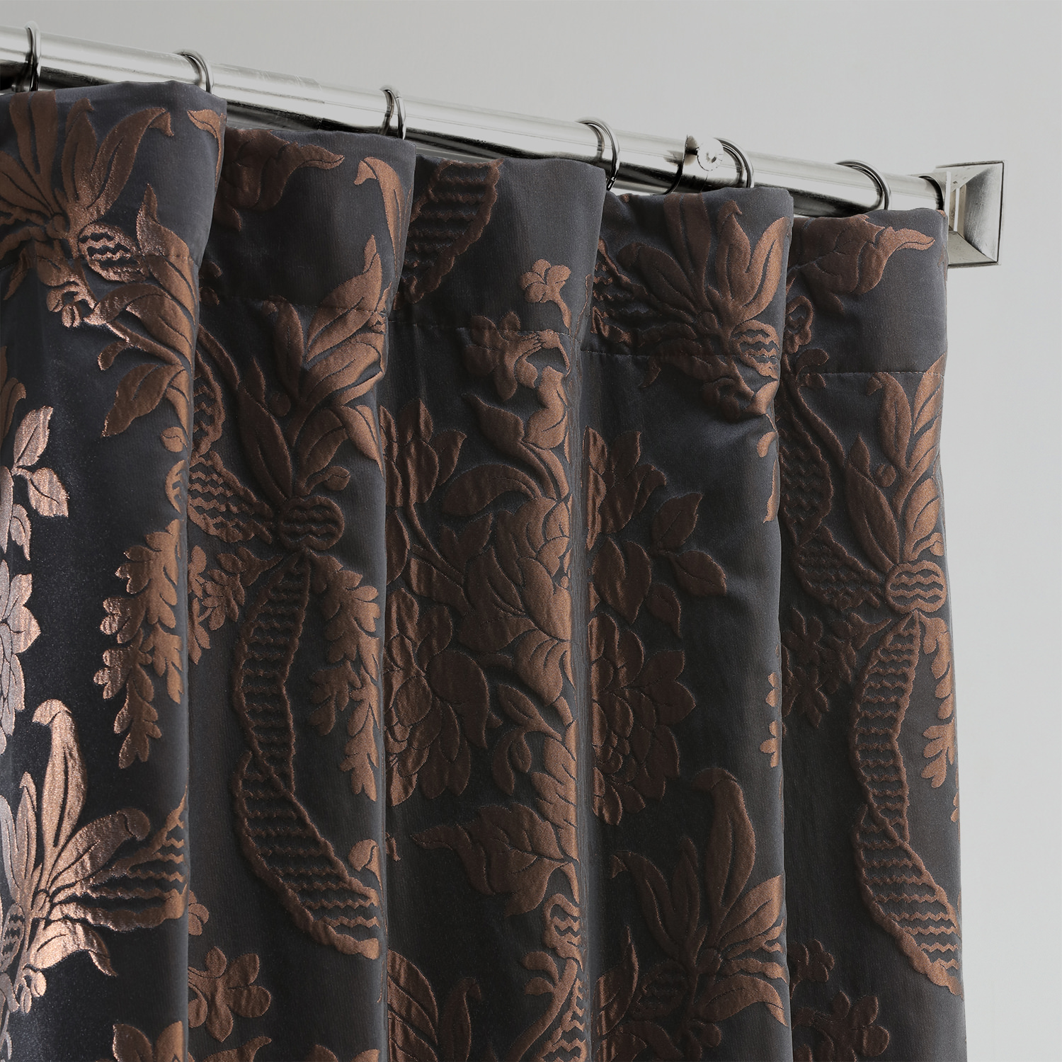 Magdelena Black & Cognac Designer Damask Curtain