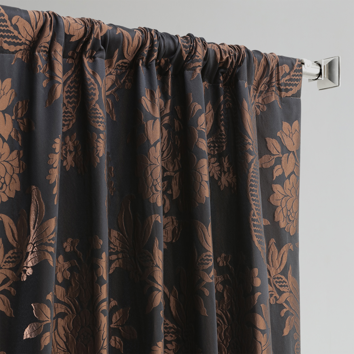 Magdelena Black & Cognac Designer Damask Curtain