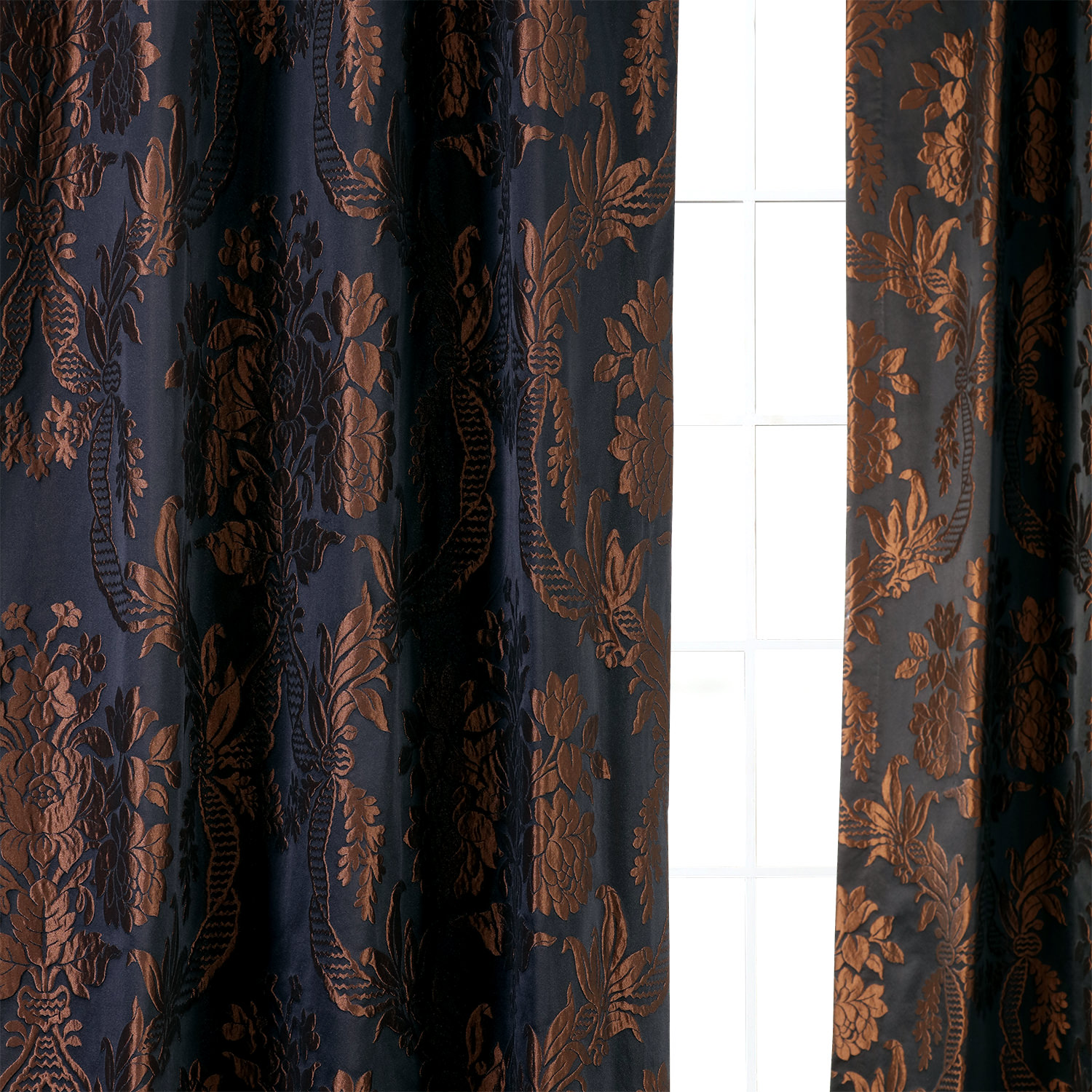 Magdelena Black & Cognac Designer Damask Curtain