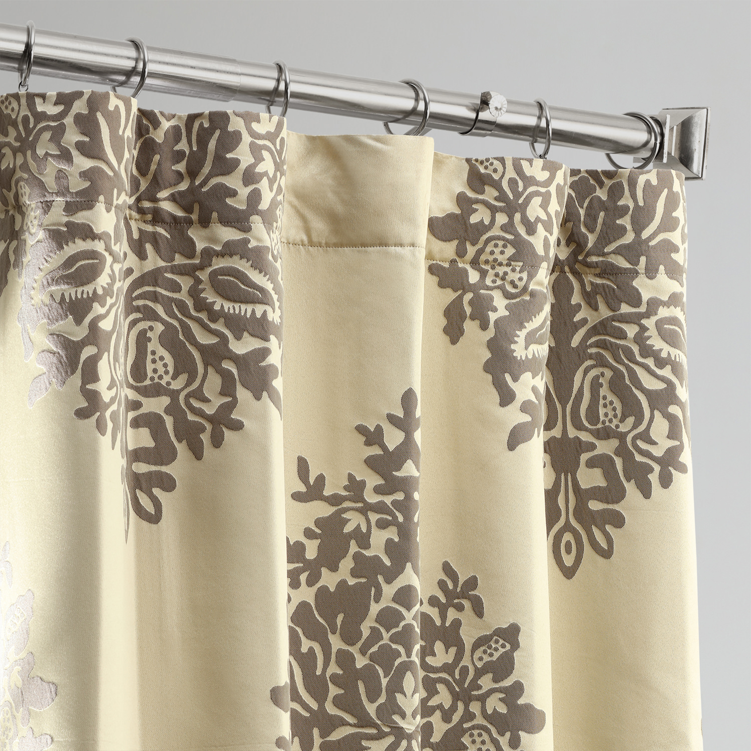 Ellaria Silver & Ivory Designer Damask Curtain