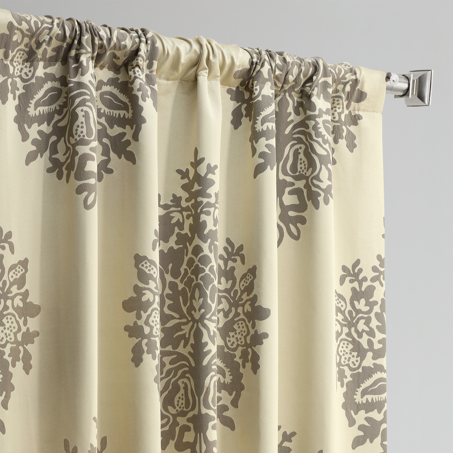 Ellaria Silver & Ivory Designer Damask Curtain