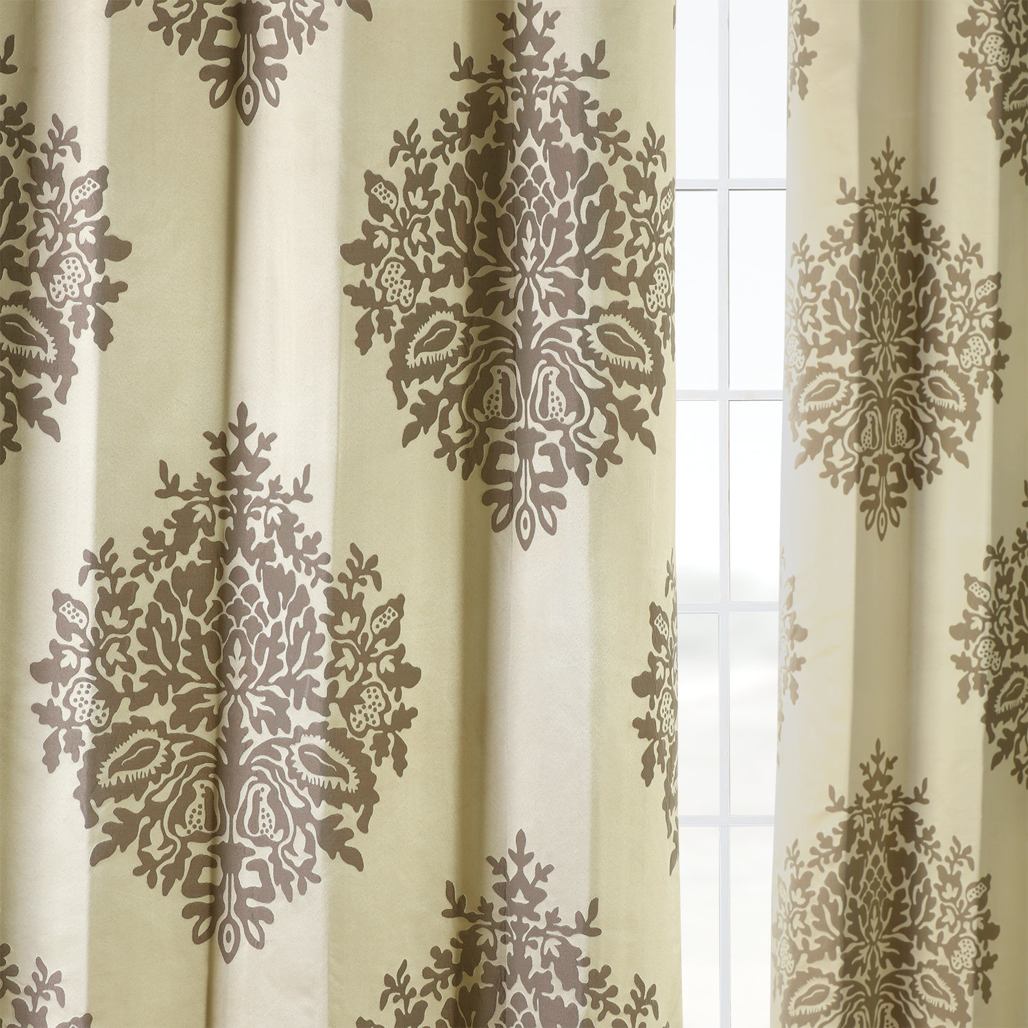 Ellaria Silver & Ivory Designer Damask Curtain