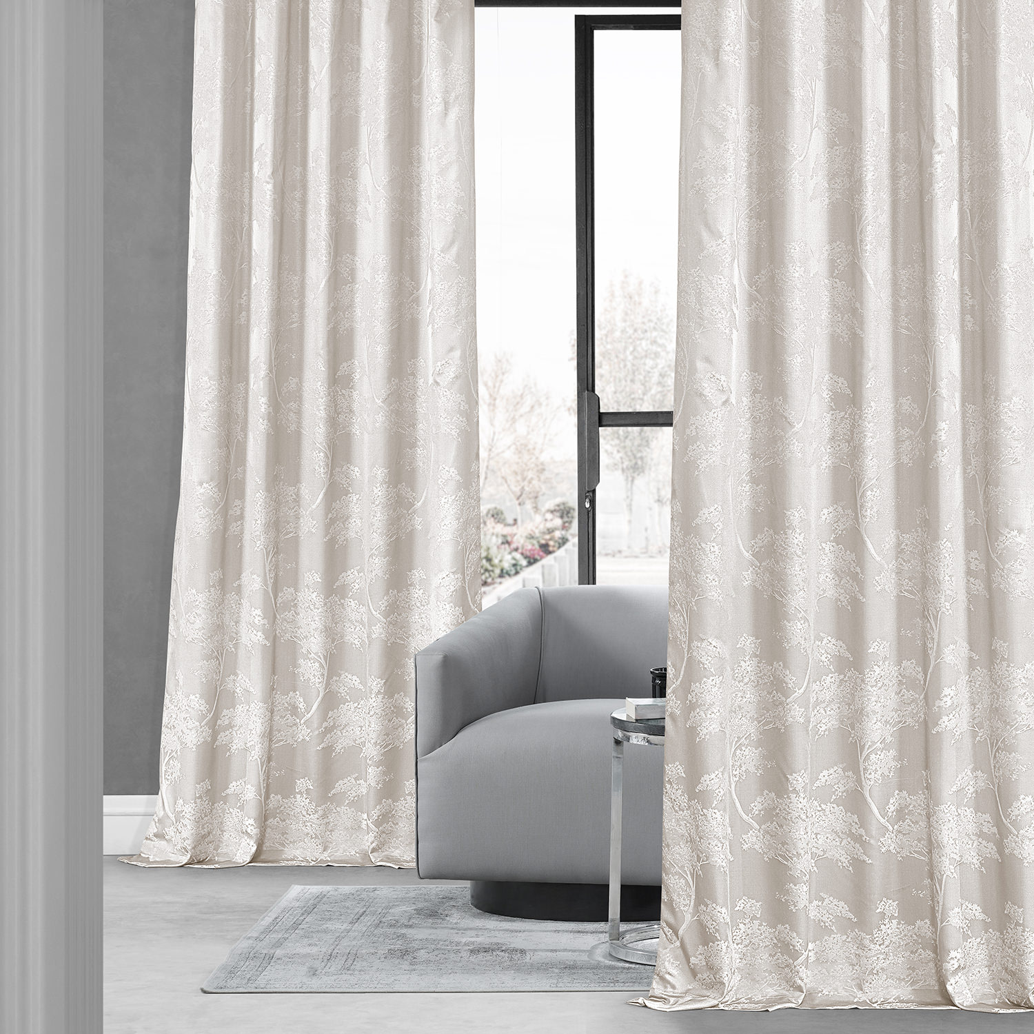 Sequoia Cream Faux Silk Jacquard Curtain