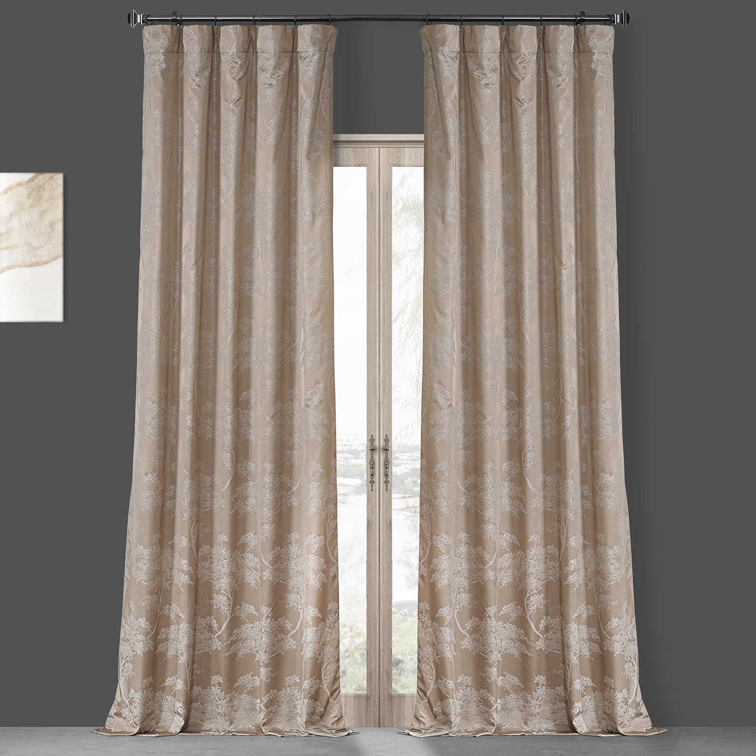 Sequoia Sand Beige Faux Silk Jacquard Curtain